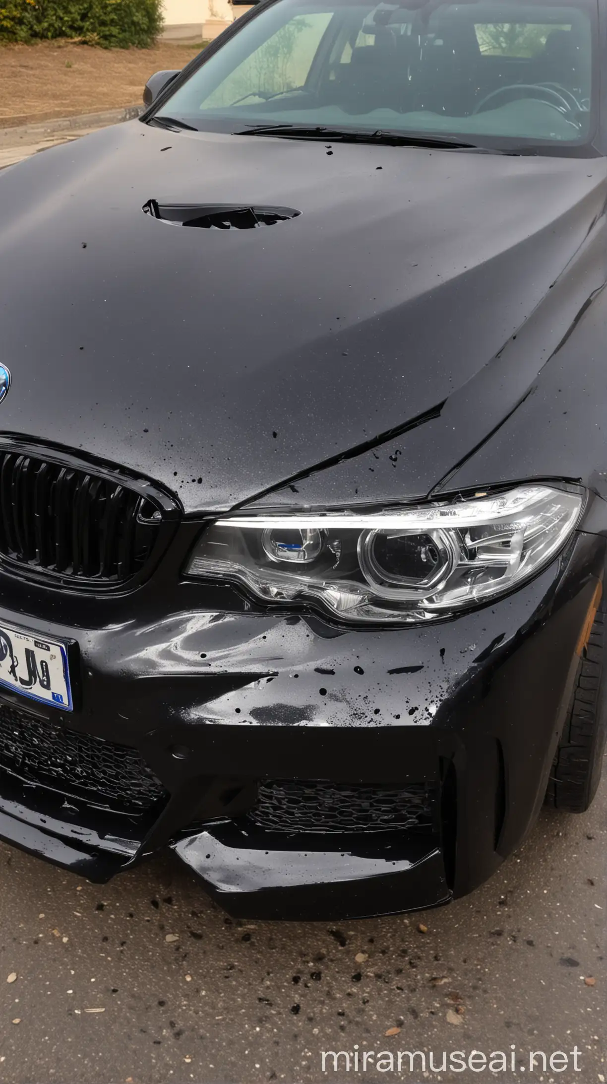 Black polished paint breaks on BMW car with headlights on, vehicle plate "B _6286_PJU