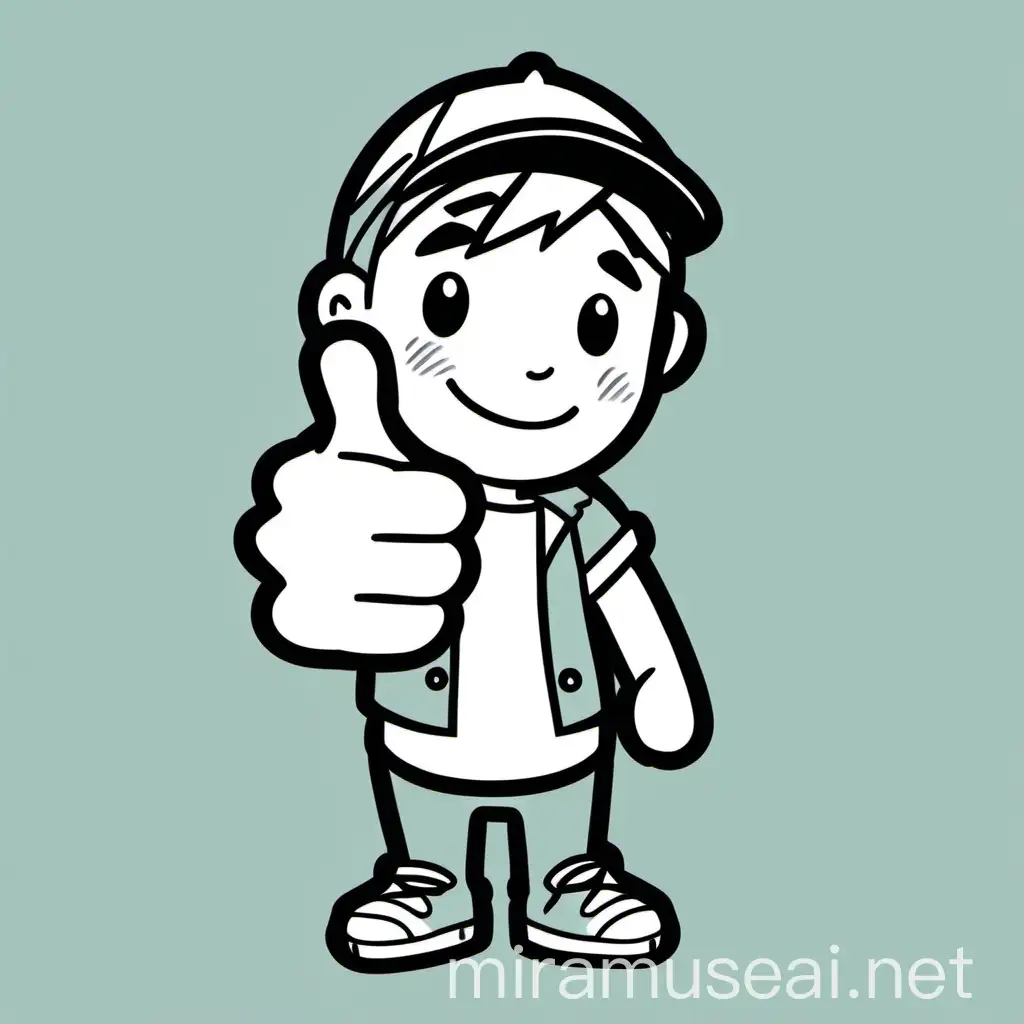 Cute Boy Showing Thumbs Up Joyful Character with Simple Design