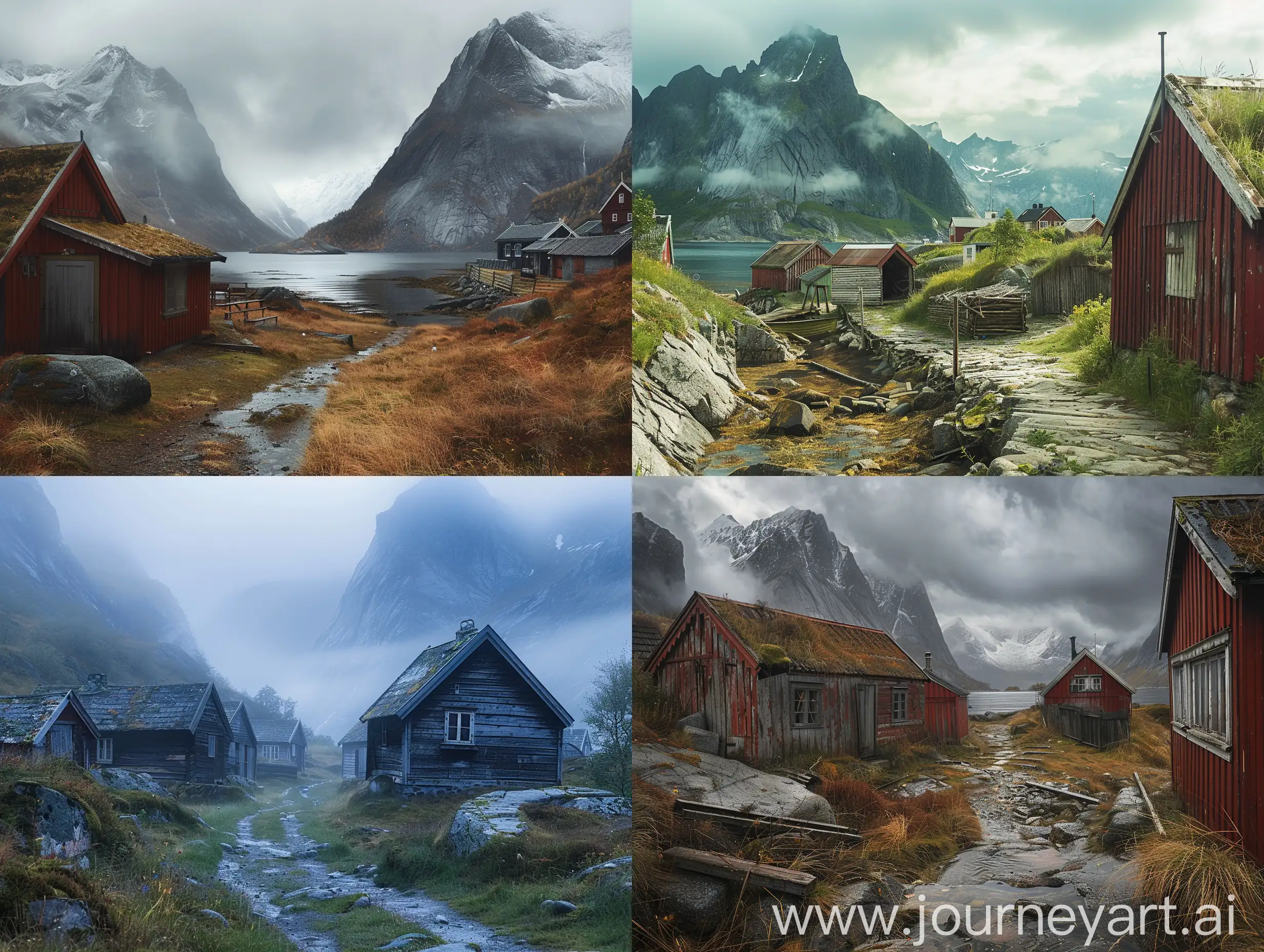 A walk through a bygone village in the Lofoten Valley in Norway, where ancient fishing huts create an atmosphere of comfort and solitude.