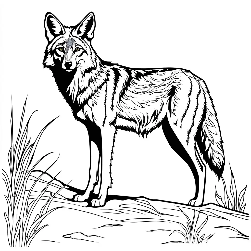 coyote, Coloring Page, black and white, line art, white background, Simplicity, Ample White Space