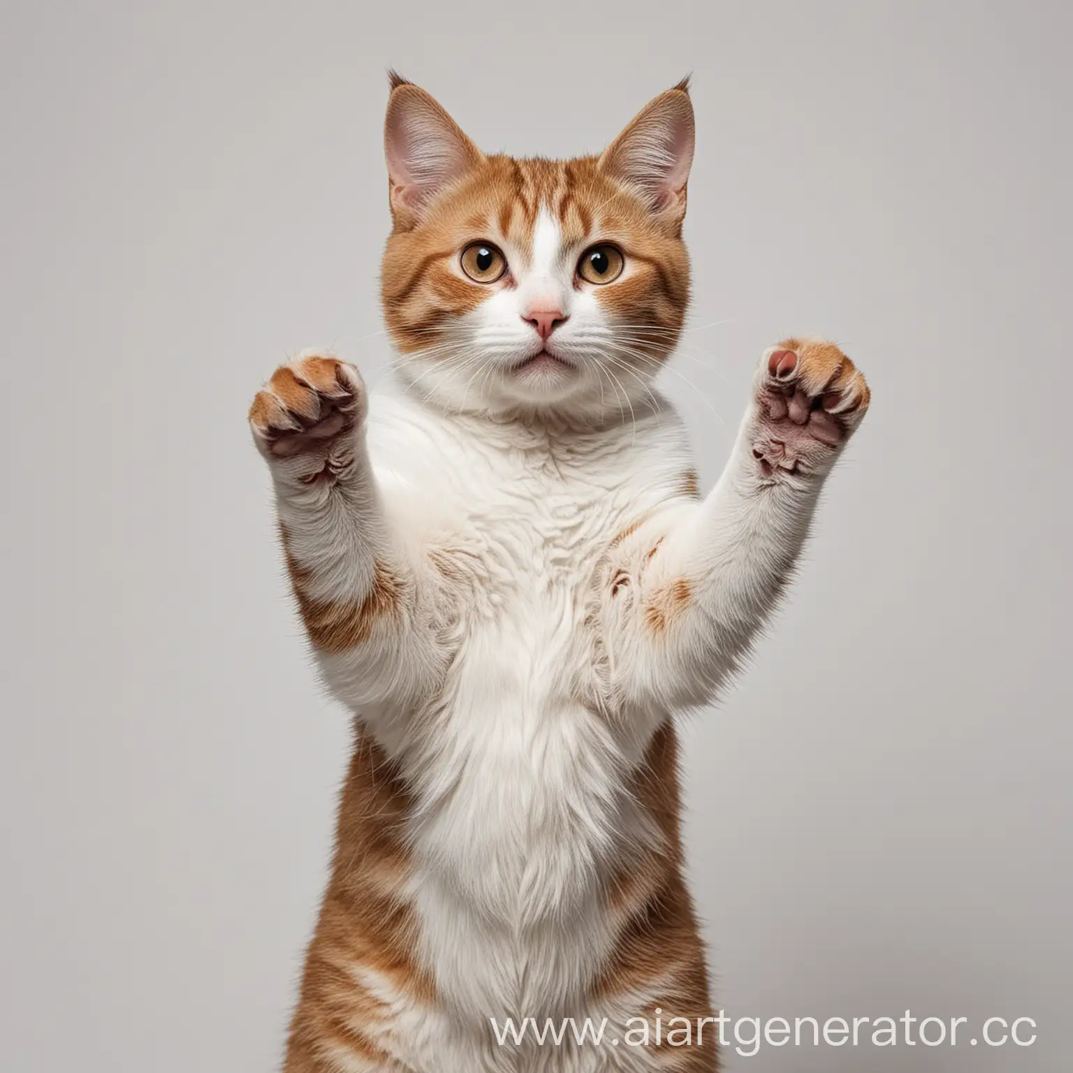 Curious-Cat-Raising-Paw-Adorable-Pet-Portrait-on-White-Background