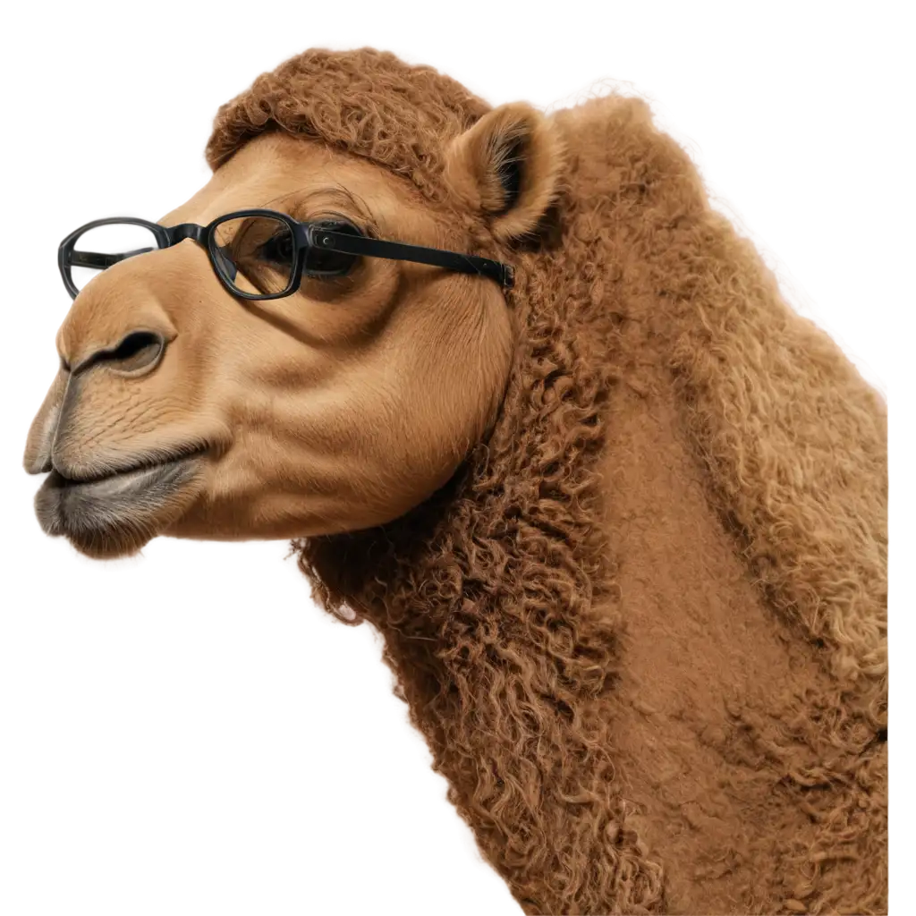 a camel wearing glasses, wearing Muslim clothes, POV half body facing forward
