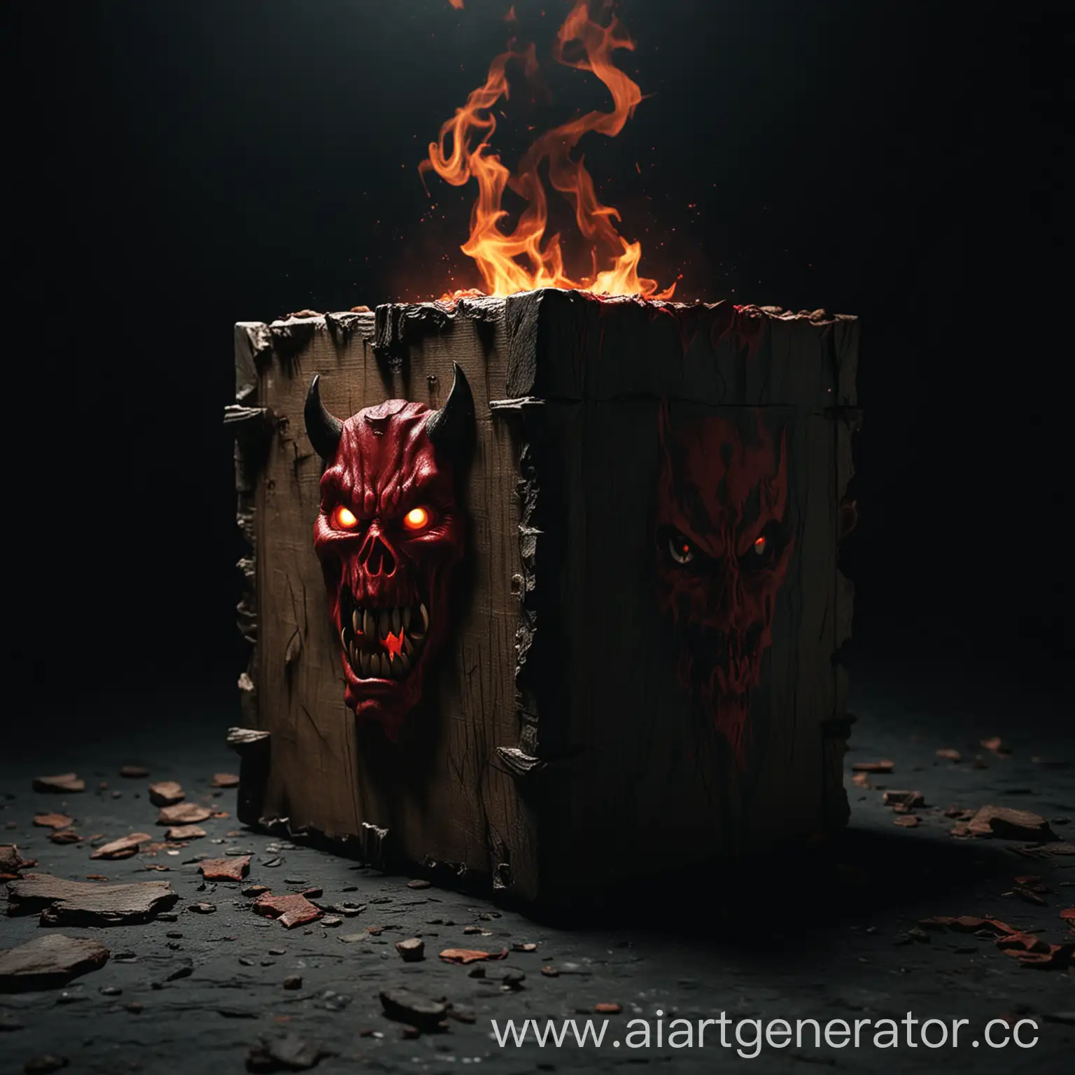 Eerie-Devils-Box-Illuminated-in-4K-Against-a-Dark-Background