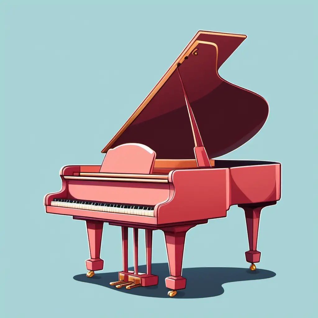 Cartoony color: Baby grand piano with the lid down, from the side. SImple background
