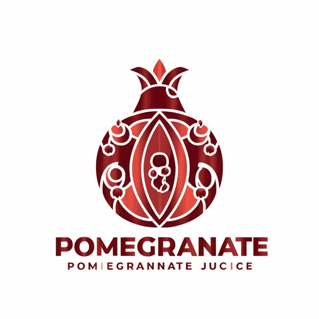 a logo design,with the text "POMEGRANATE JUICE", main symbol:POMEGRANATE,complex,clear background