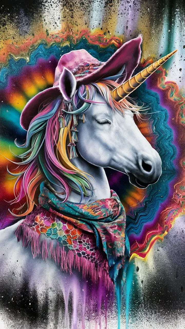 Boho Chic Unicorn Spray Painting Colorful Fantasy Art