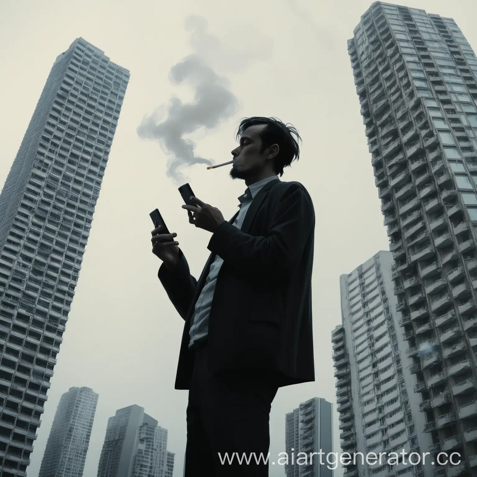 Urban-Man-Smoking-Cigarette-Outside-Highrise-Building