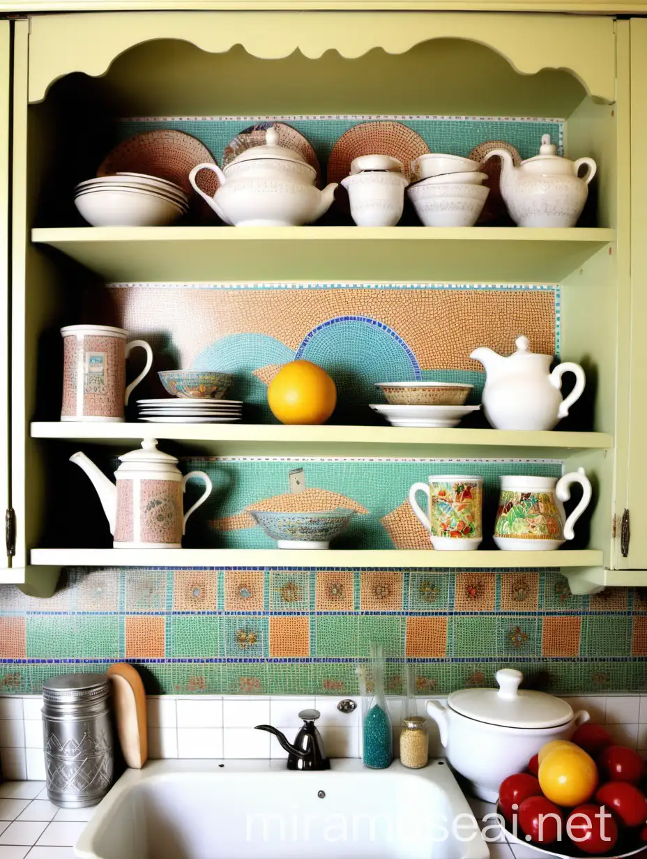 Vintage Mosaic Kitchen Shelf Decoration Timeless Charm and Artistry