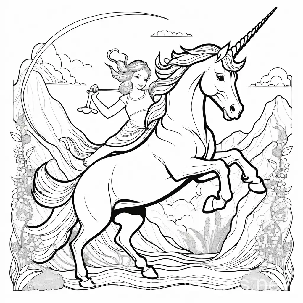Unicorn-vs-Dinosaur-Coloring-Page-Detailed-Line-Art-on-White-Background