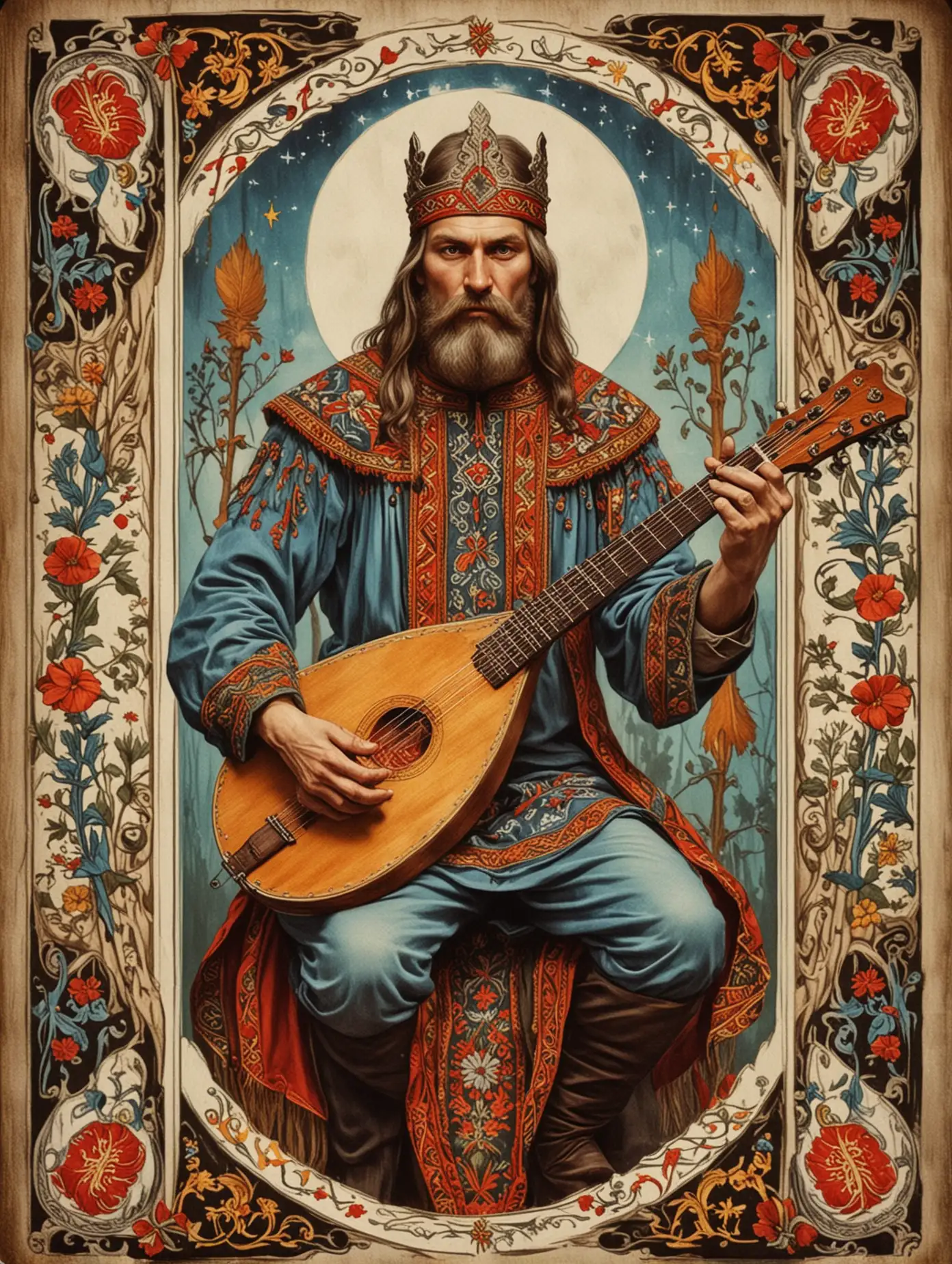 Slavic-Style-Tarot-Card-Featuring-Man-Playing-Balalaika