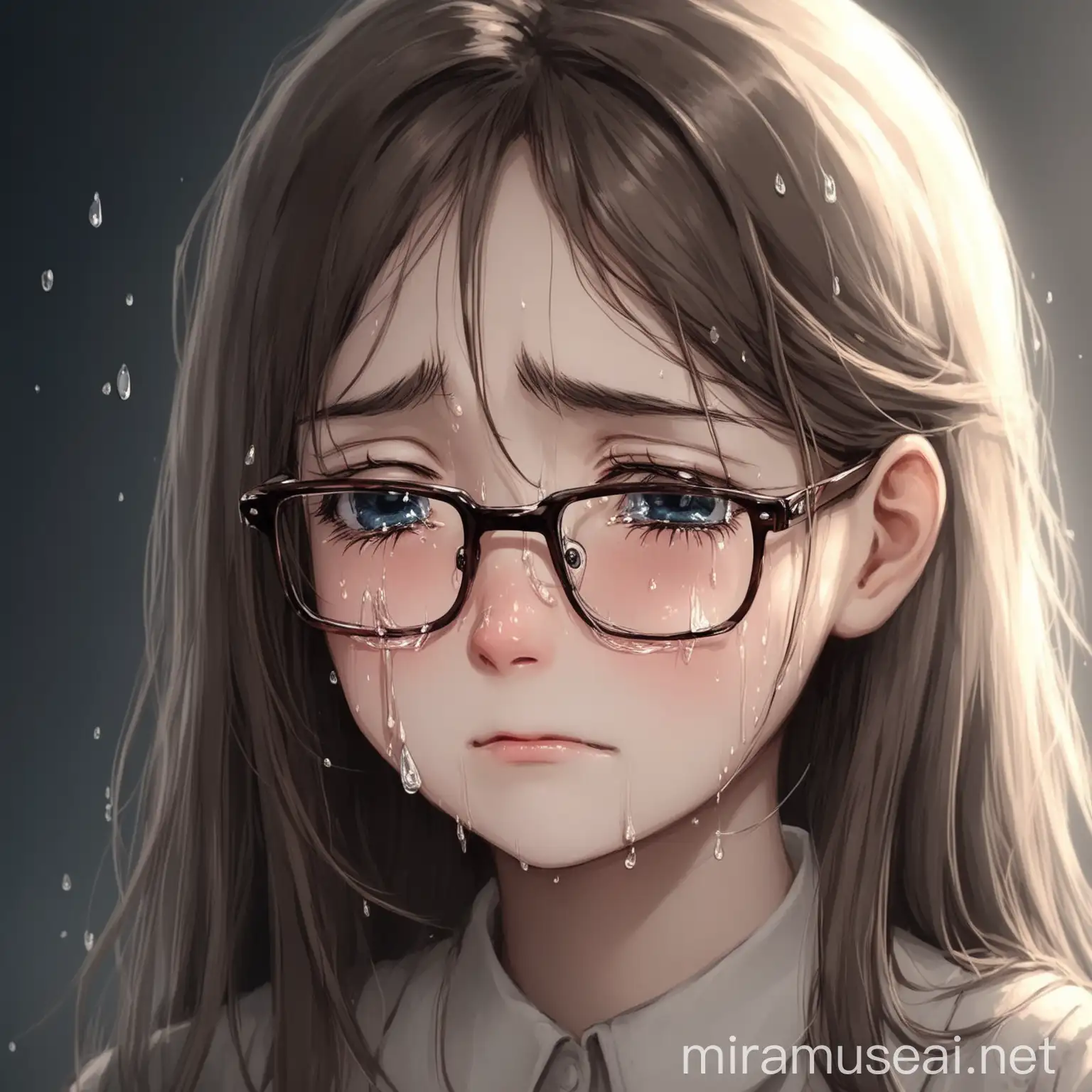 Girl with Glasses Crying Beautifully