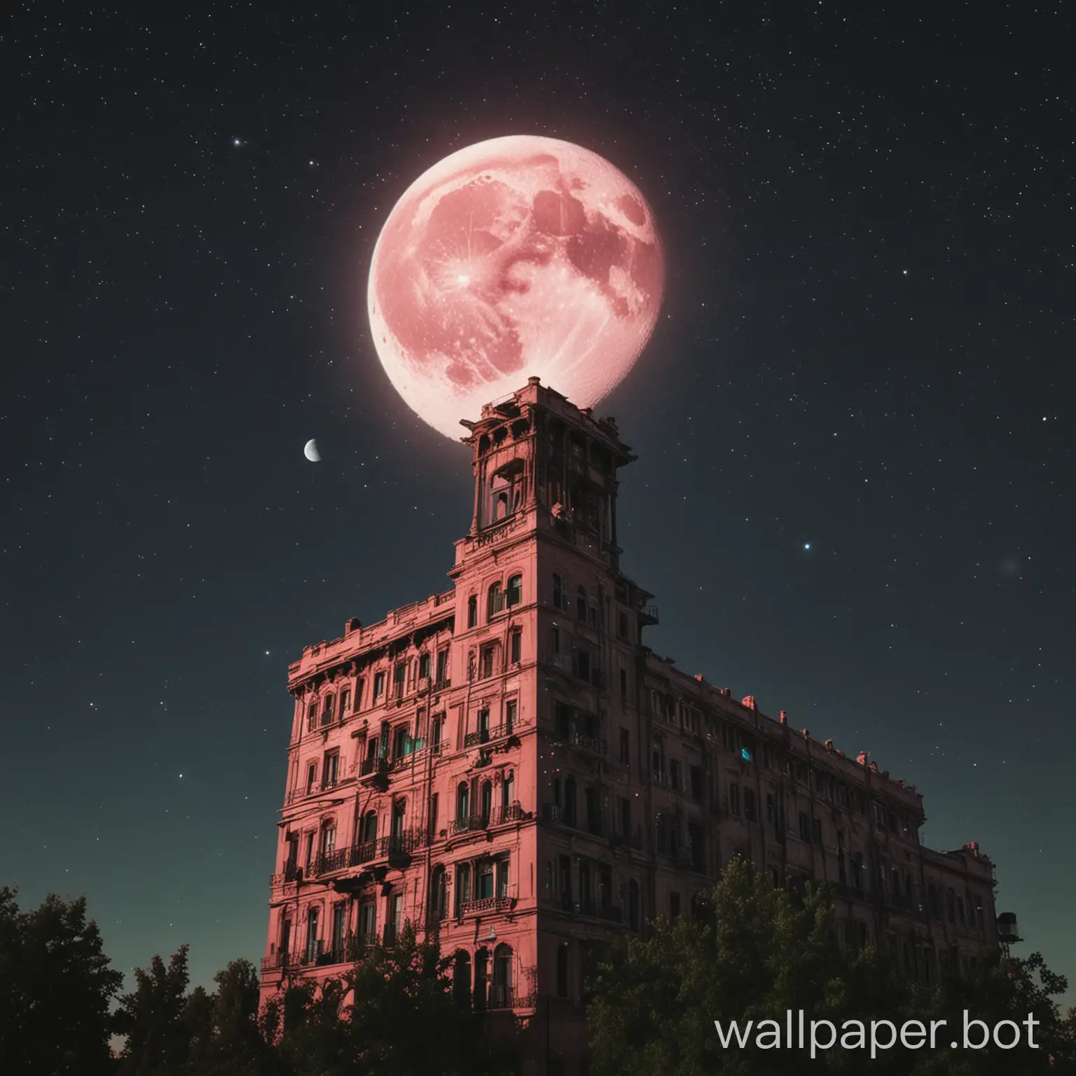 Solitary-Figure-Overlooking-Abandoned-Cityscape-Under-Starry-Night-with-Three-Moons