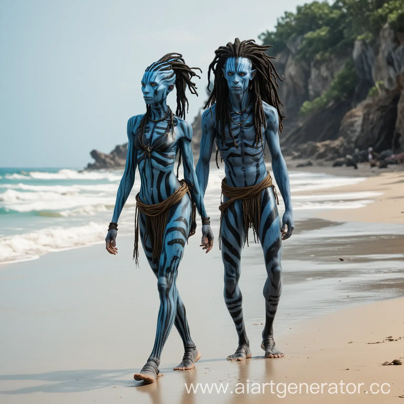 Navi-Avatar-with-Blue-Skin-and-Dreadlocks-Walking-on-the-Beach