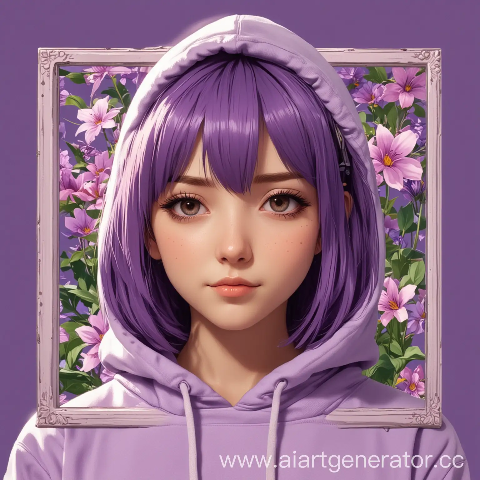 Anime-Girl-with-Purple-Bob-Hair-in-Flower-Square-Frame