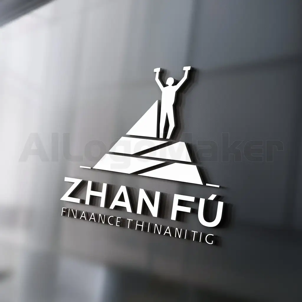 a logo design,with the text "zhàn fù", main symbol:Help me generate a tech icon that reads: Man standing at the top of the pyramid,Moderate,be used in Finance industry,clear background