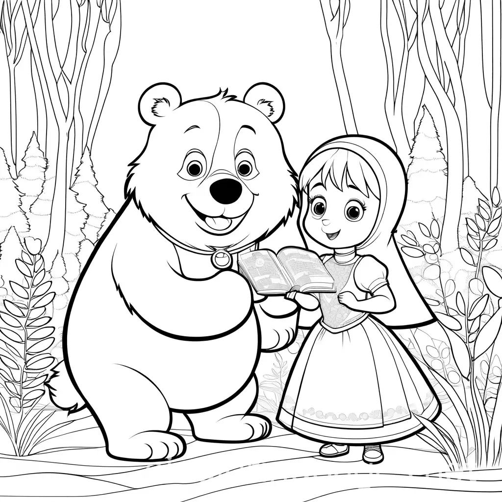 Masha-and-the-Bear-Coloring-Page-Simple-Black-and-White-Line-Art-for-Kids