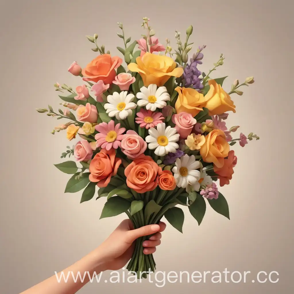 Cartoon-Hand-Holding-Colorful-Bouquet-of-Flowers