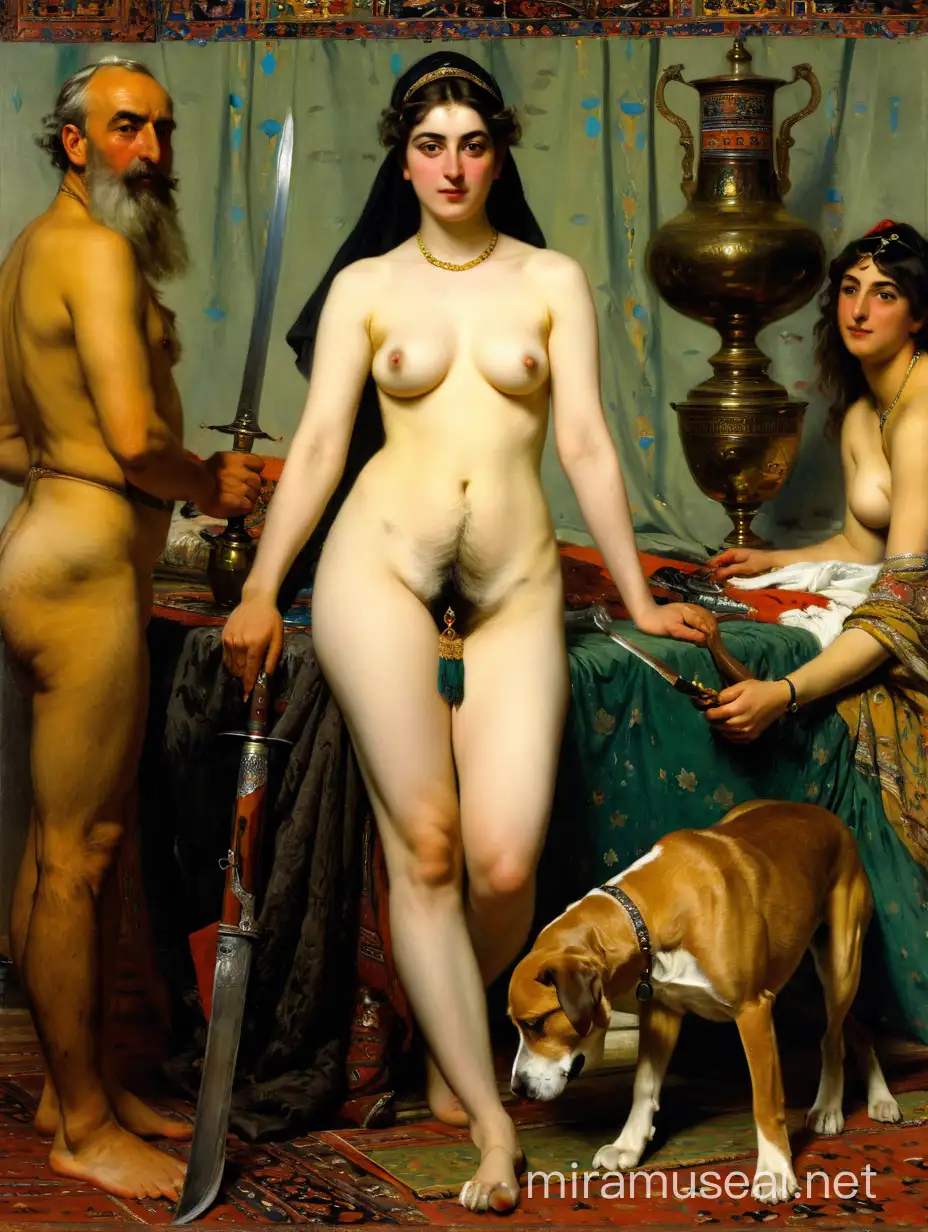 Naked Odalisque with Military General Historical Artistic Depiction