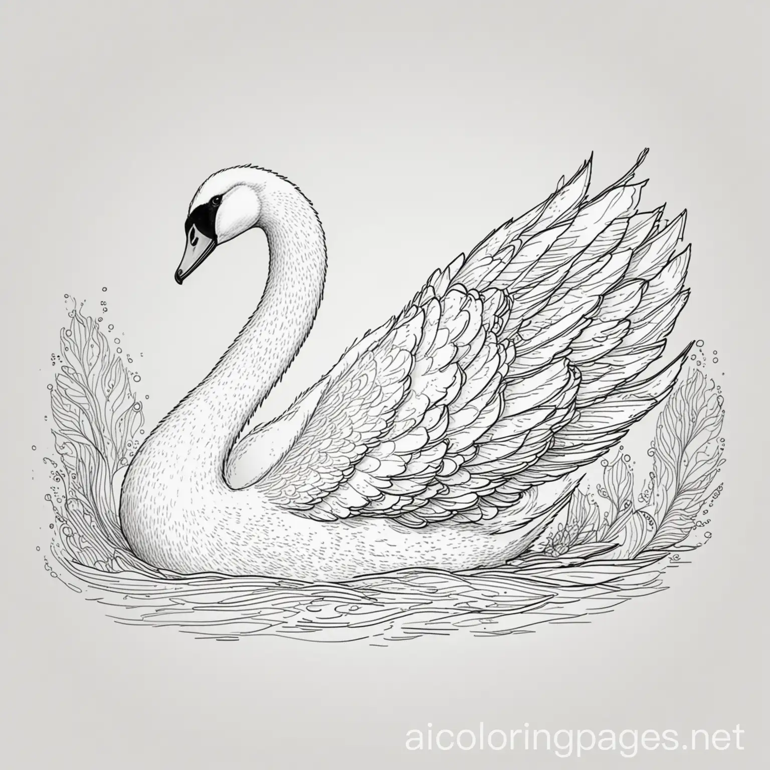 swan, Coloring Page, black and white, line art, white background, Simplicity, Ample White Space