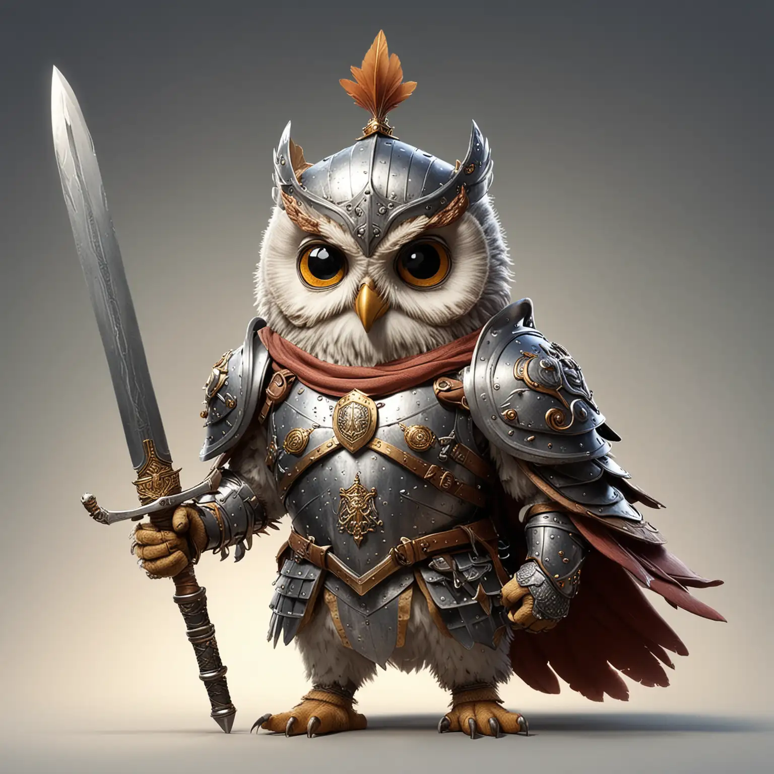 Cartoon Owl Knight with Sword in Shining Armor