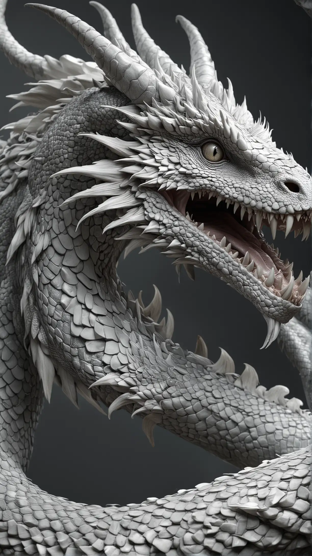 Majestic White and Grey Dragon Serpent in Hyperrealistic 8K Ultra HD