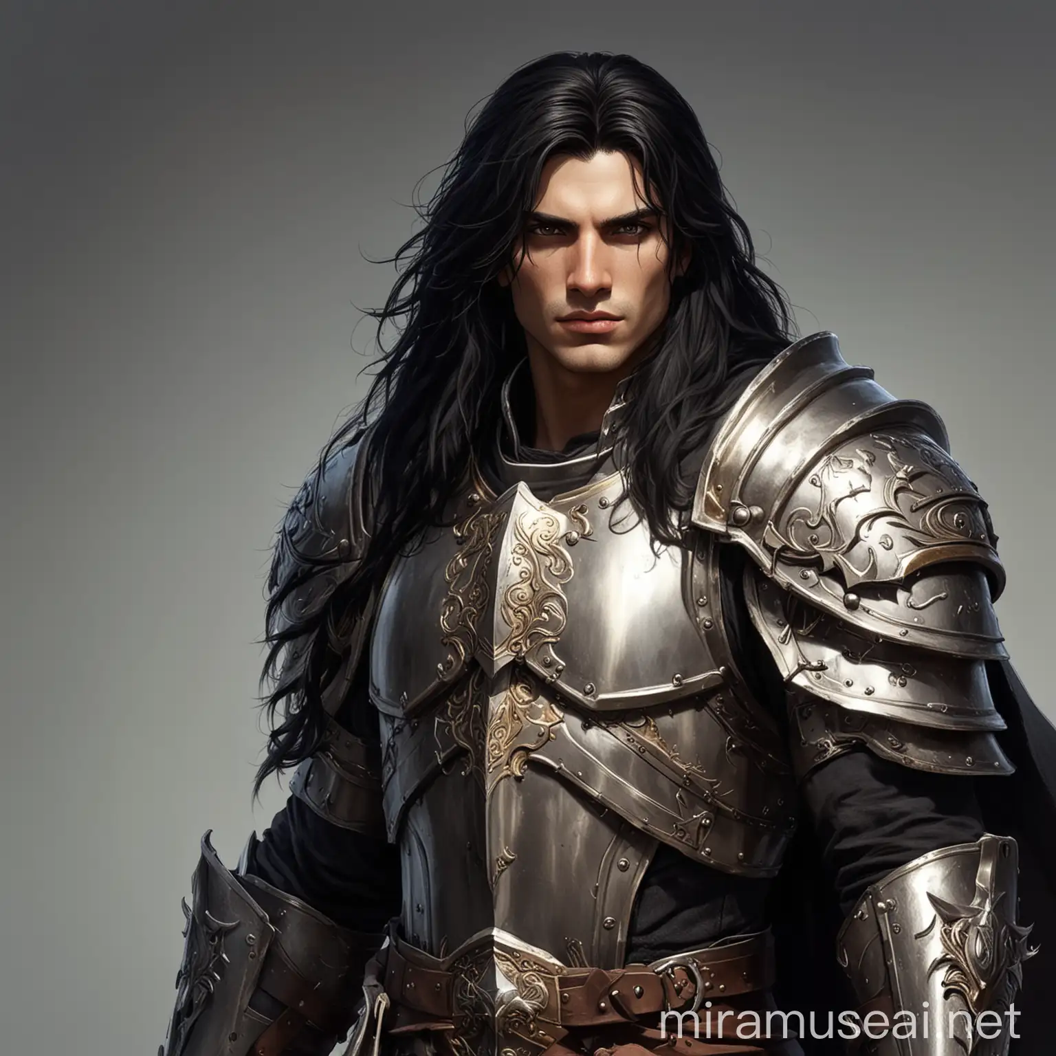 Strong Human Male Paladin with Long Black Hair