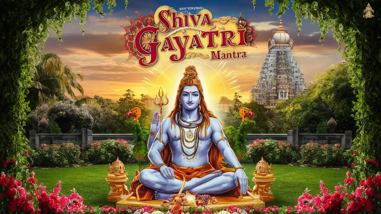 Divine Meditation Lord Shiva Amidst Tranquil Garden and Mystical Temple