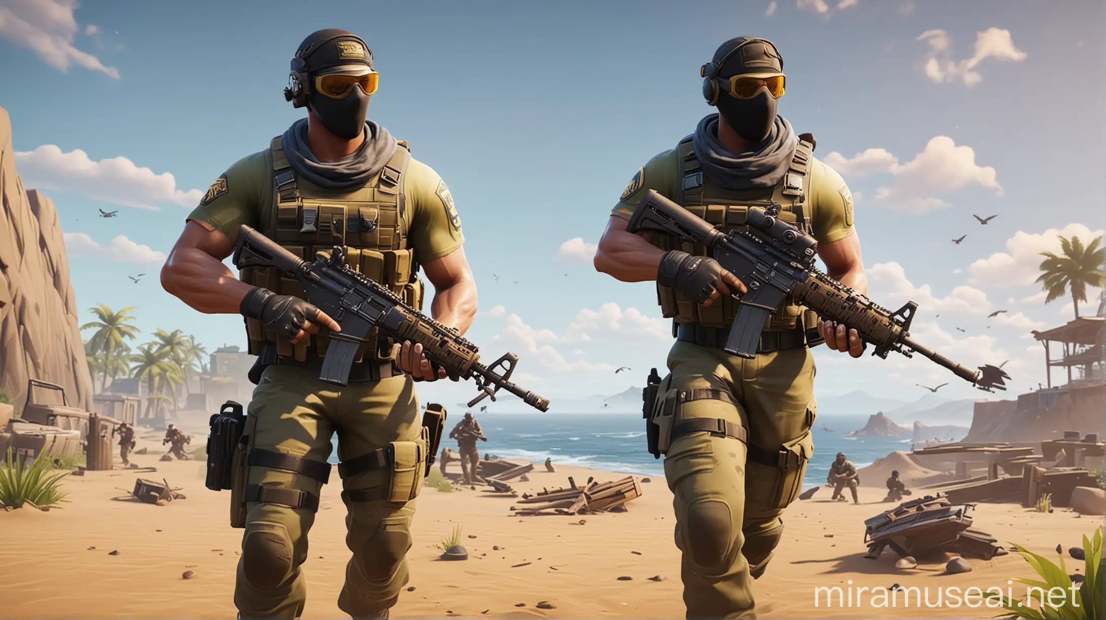 Navy SEAL Combatting Terrorists in a FortniteInspired Battle