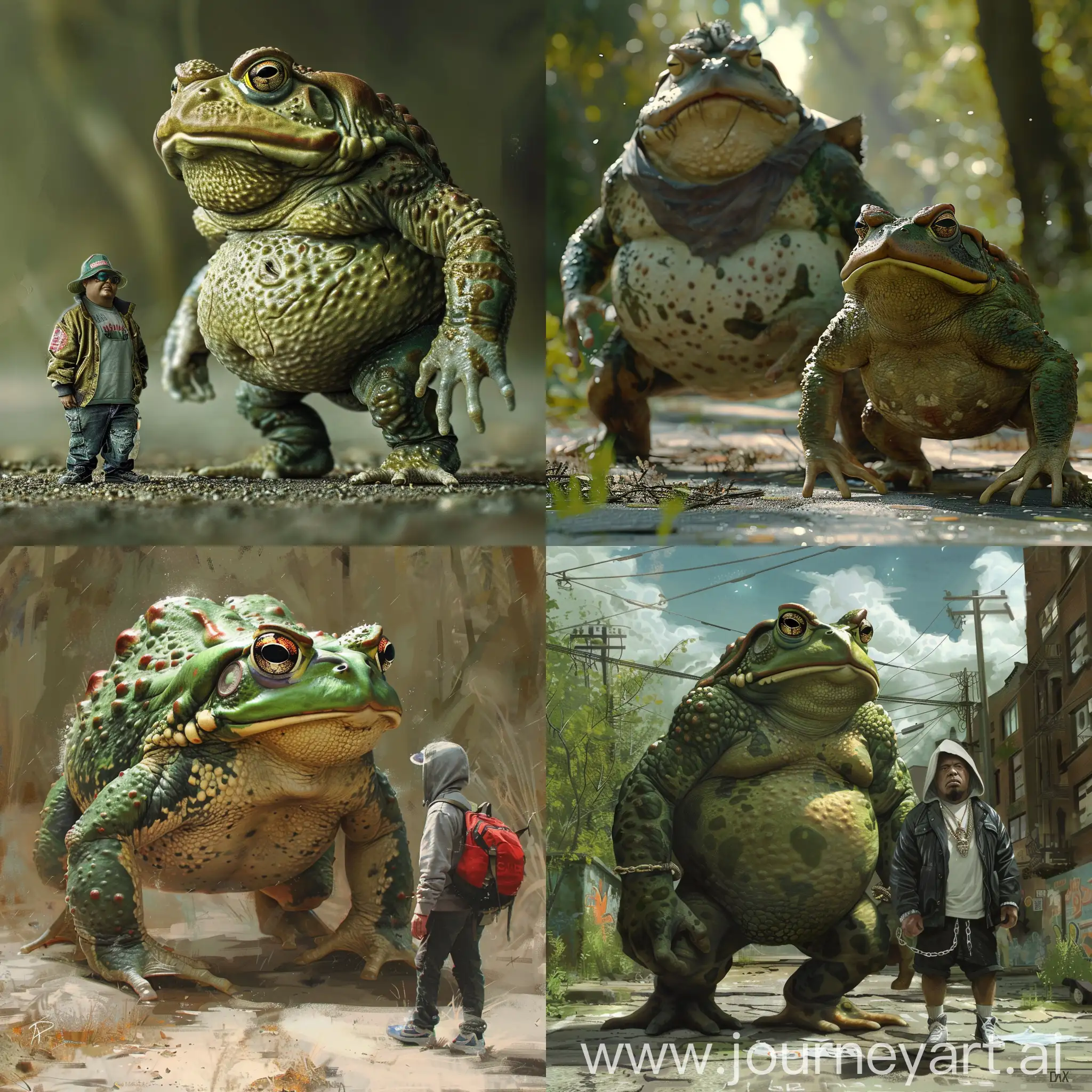Big-Green-Toad-Walking-with-His-Friend-Max-in-EminemLike-Style