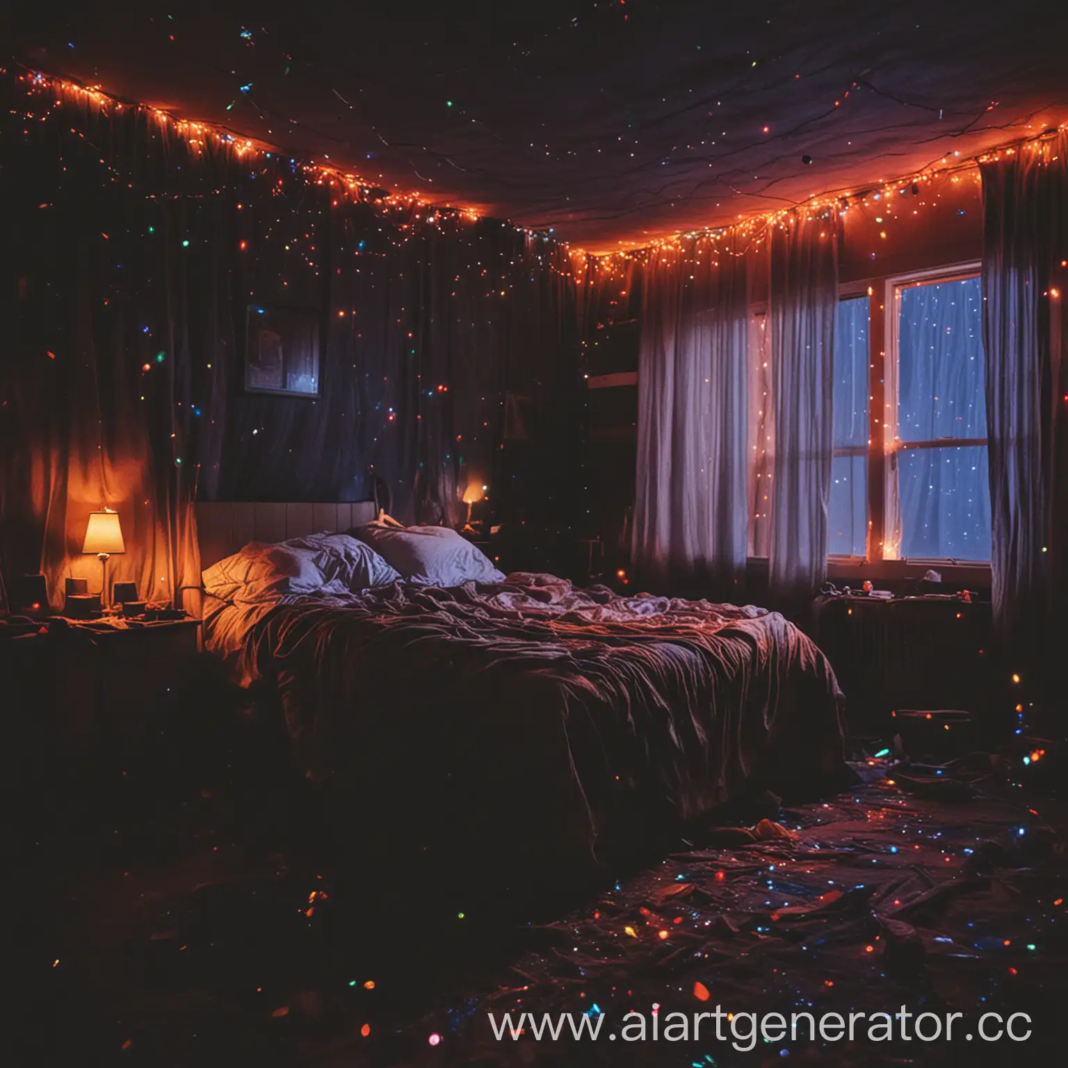 Album-Cover-Dark-Bedroom-with-Multicolored-Glowing-Lights