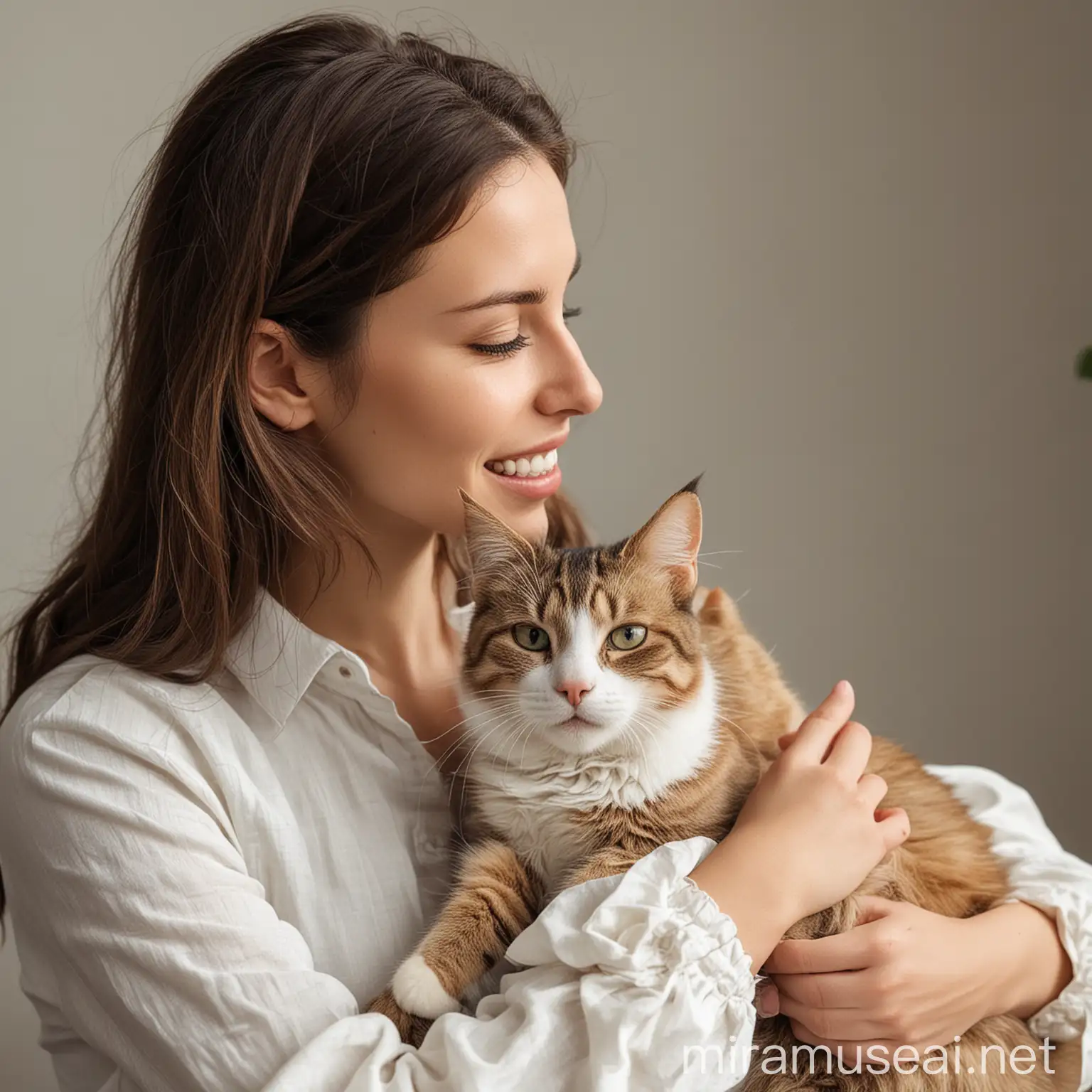 Woman Enjoying Relaxing Moment with Her Feline Companion