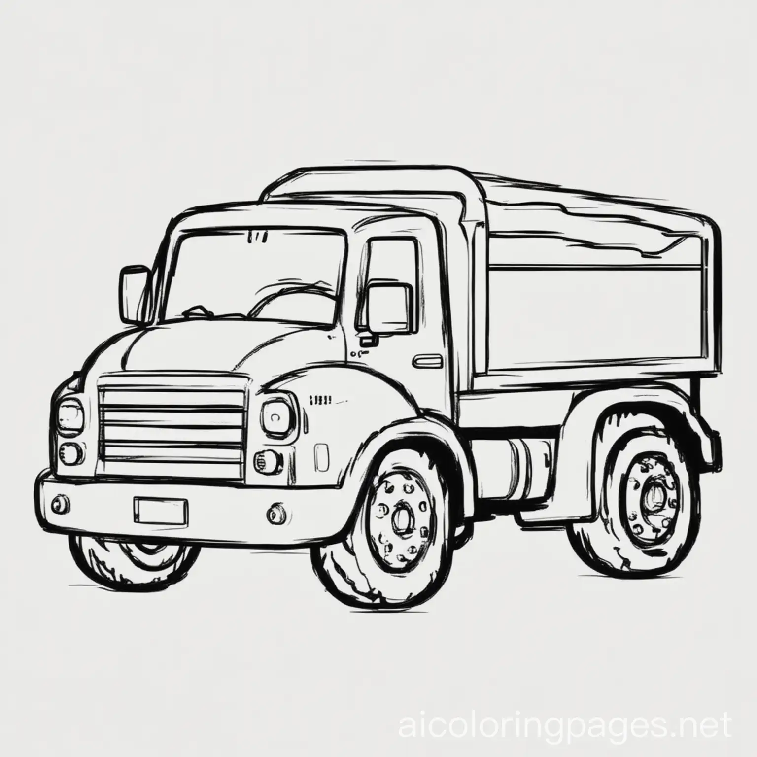 truck for a toddler to color, Coloring Page, black and white, line art, white background, Simplicity, Ample White Space. The background of the coloring page is plain white to make it easy for young children to color within the lines. The outlines of all the subjects are easy to distinguish, making it simple for kids to color without too much difficulty