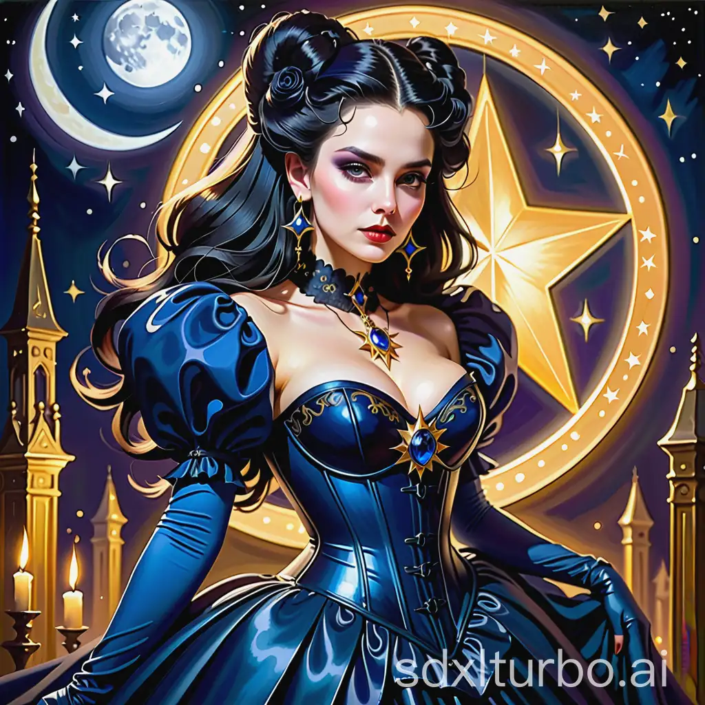 Gothic-Night-Queen-Portrait-with-Acrylic-Paints-and-Starry-Elegance