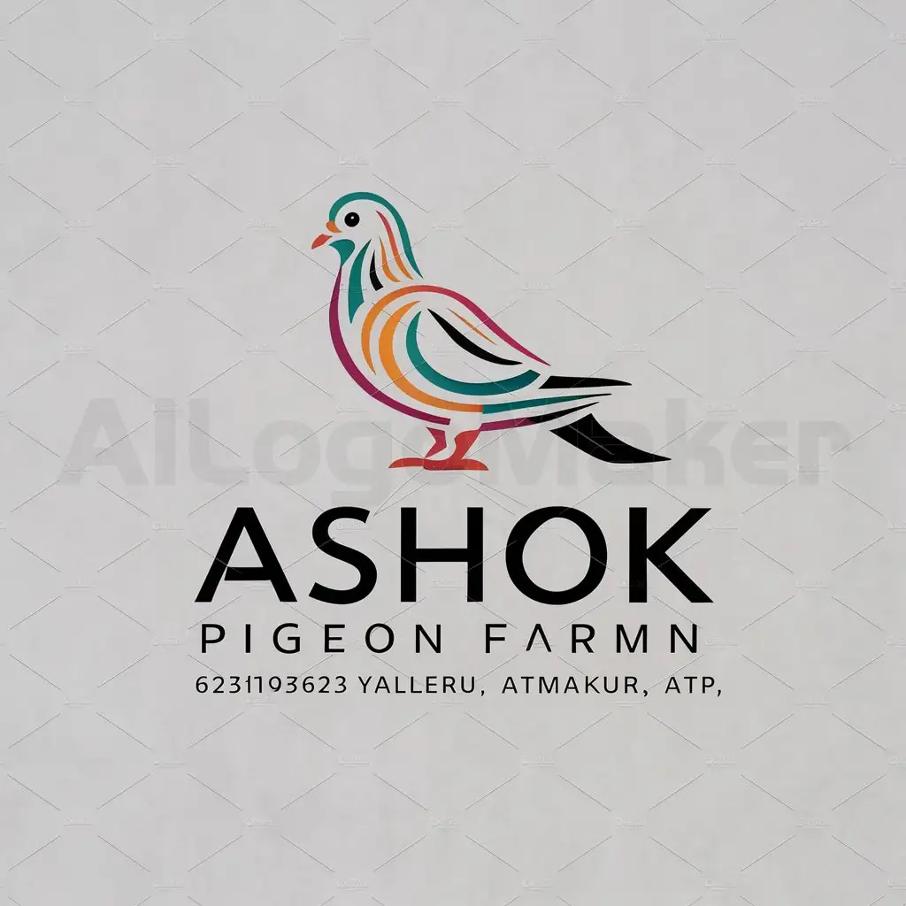a logo design,with the text "Ashok Pigeon Farmn6281093623nP.Yaleru,Atmakur,ATP", main symbol:with pigeon image with colours,complex,be used in Animals Pets industry,clear background
