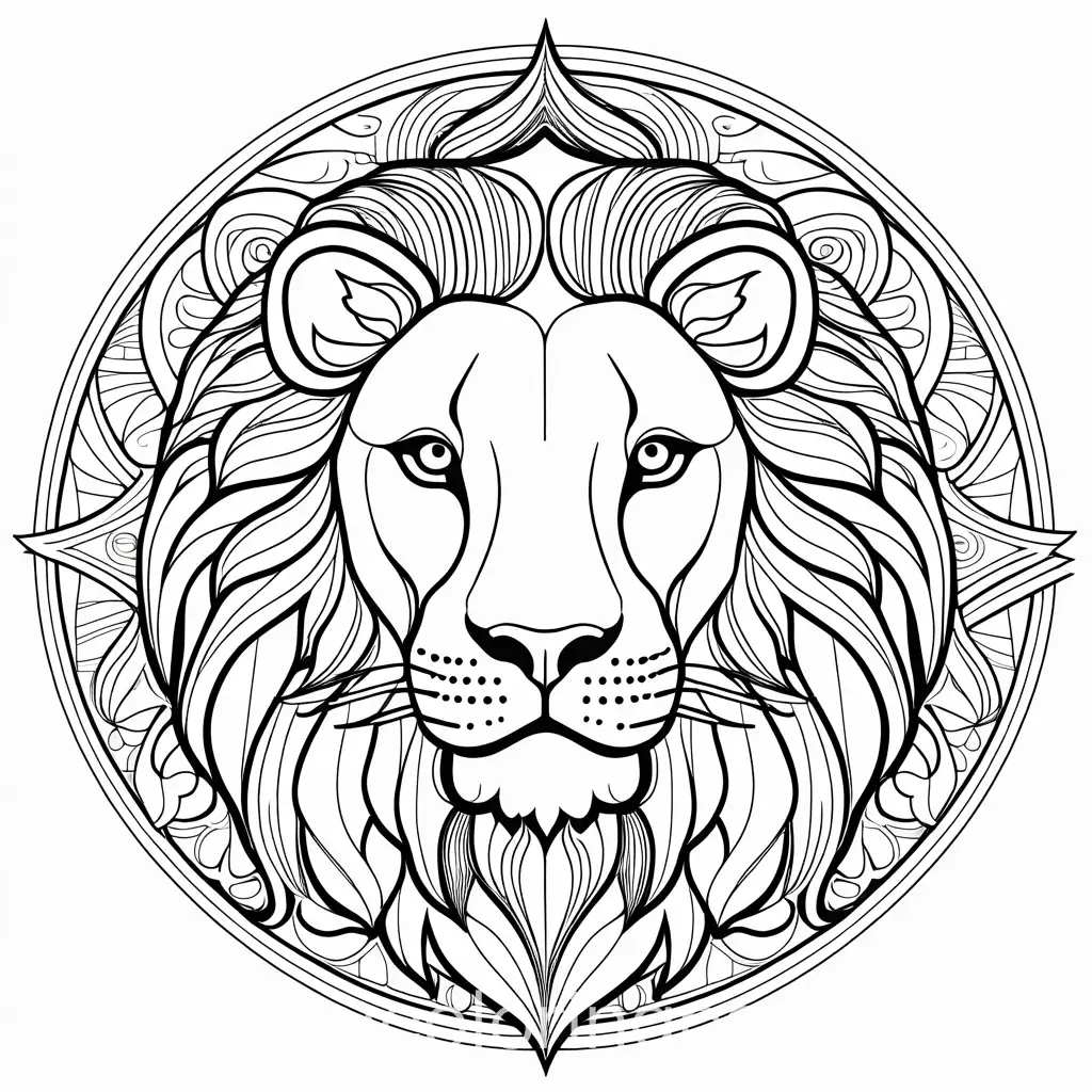 LION MANDALA, Coloring Page, black and white, line art, white background, Simplicity, Ample White Space. The background of the coloring page is plain white to make it easy for young children to color within the lines. The outlines of all the subjects are easy to distinguish, making it simple for young children to color without too much difficulty, Coloring Page, black and white, line art, white background, Simplicity, Ample White Space. The background of the coloring page is plain white to make it easy for young children to color within the lines. The outlines of all the subjects are easy to distinguish, making it simple for kids to color without too much difficulty, Coloring Page, black and white, line art, white background, Simplicity, Ample White Space. The background of the coloring page is plain white to make it easy for young children to color within the lines. The outlines of all the subjects are easy to distinguish, making it simple for kids to color without too much difficulty