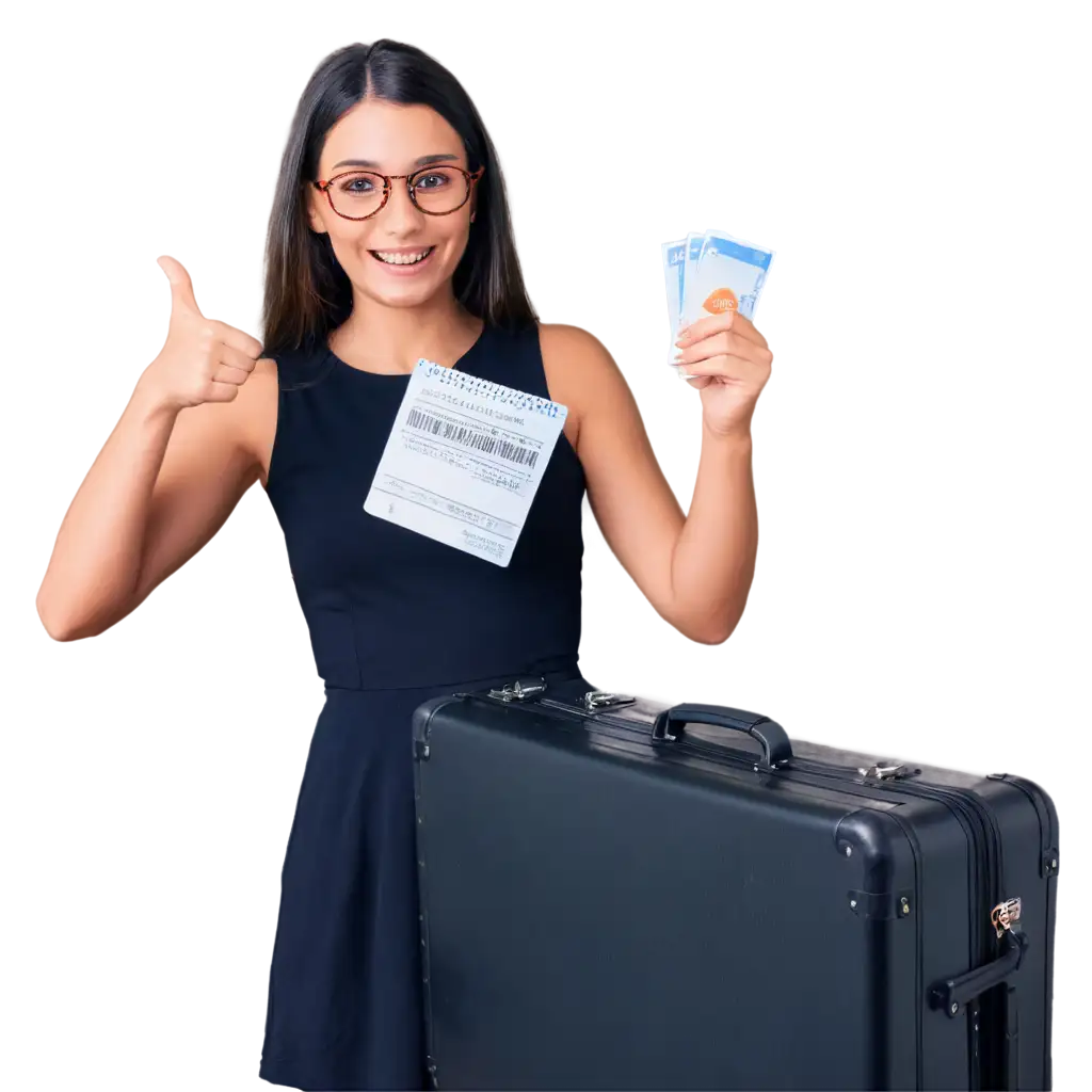 Happy-Girl-Holding-Ticket-with-Luggage-PNG-Image-for-Vibrant-Online-Presence