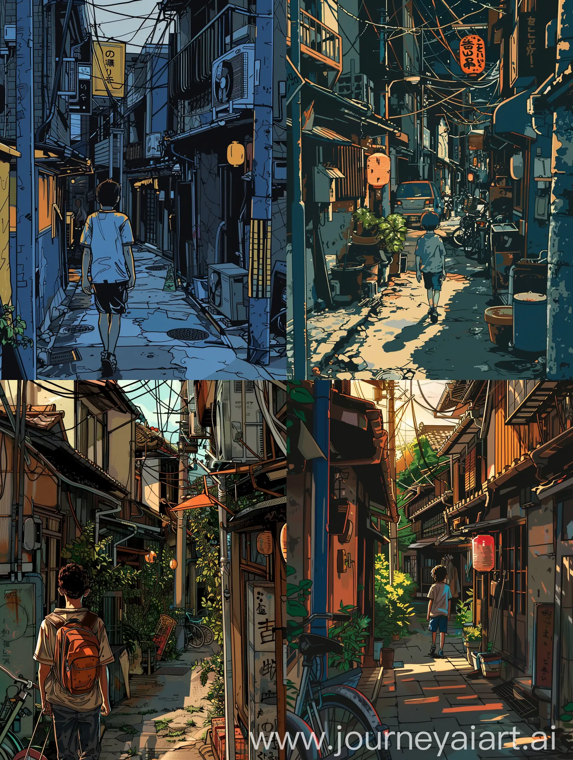 SciFi-Comic-Art-Boy-Walking-in-Japanese-Alley