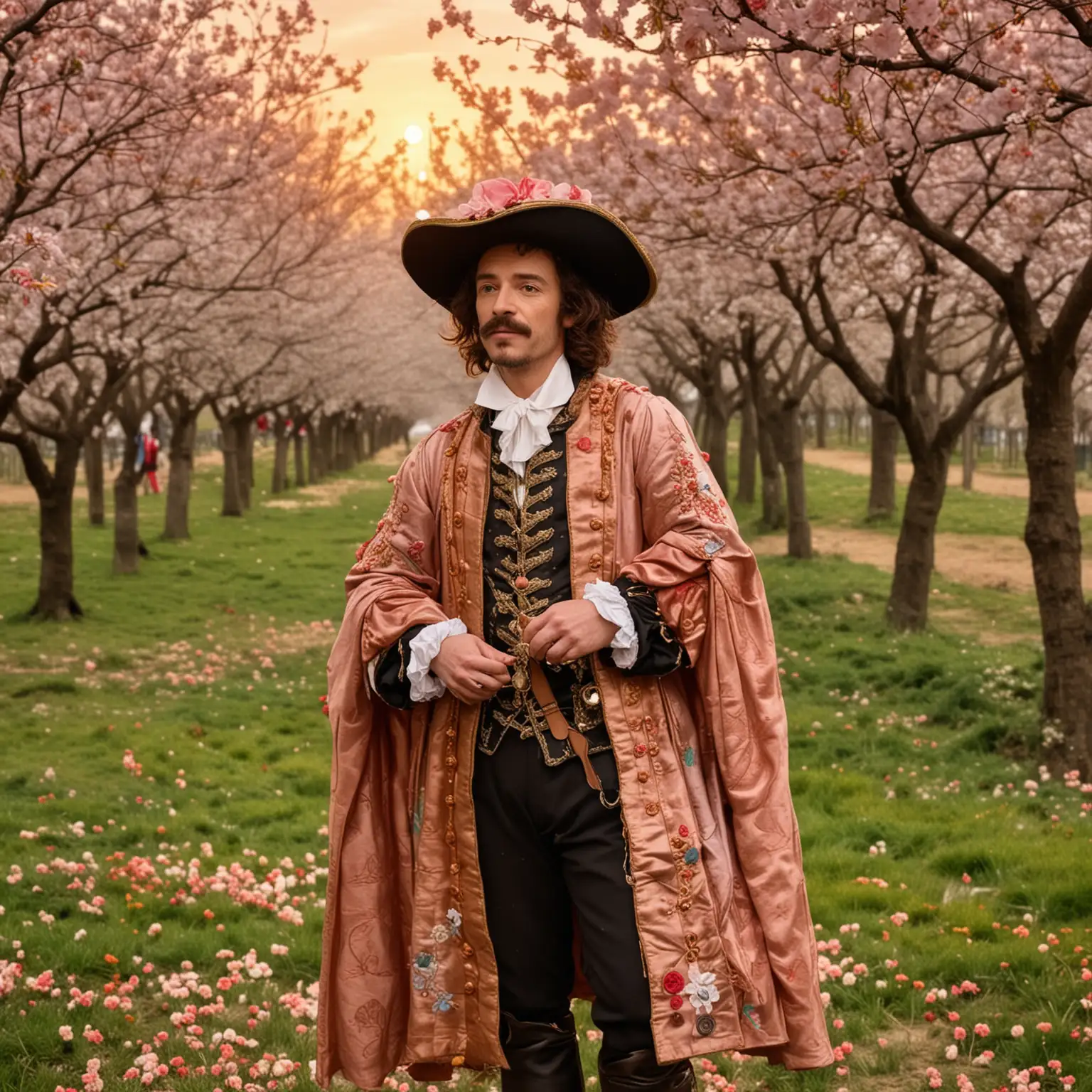 Romantic Sunset Pledge Cyrano de Bergerac in Cherry Blossom Orchard