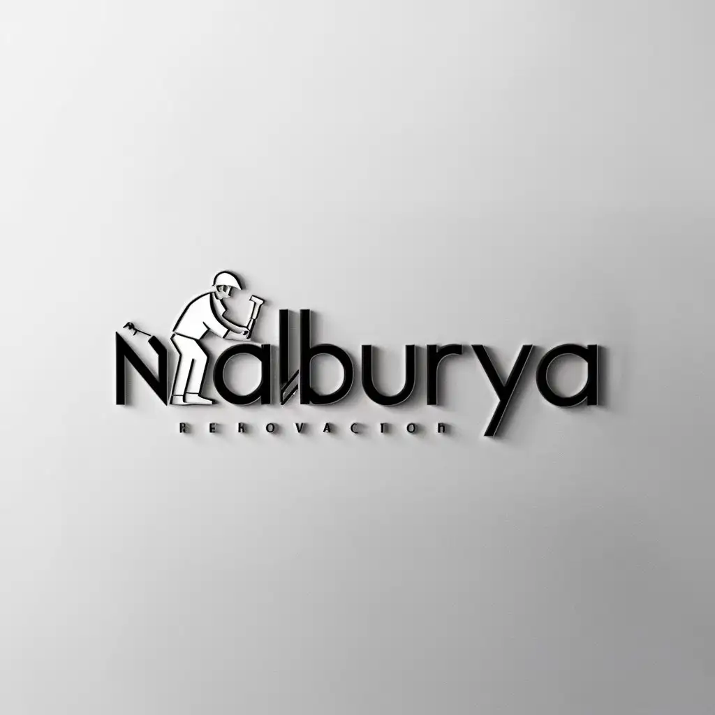a logo design,with the text "NALBURYA", main symbol:handyman renovating letters Nalburya,Minimalistic,be used in Construction industry,clear background