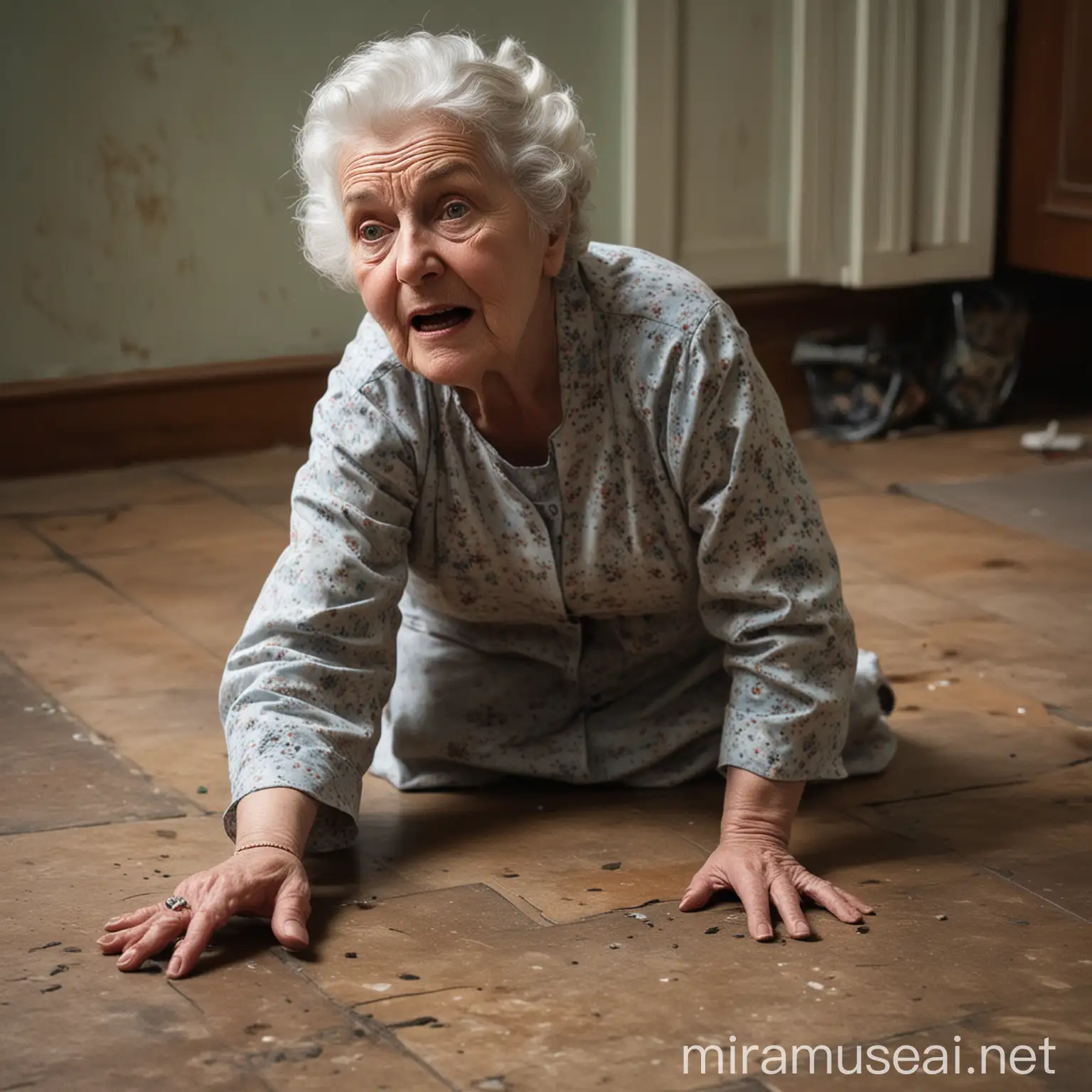 Elderly Woman Falling Alone Vulnerable Senior in Distress