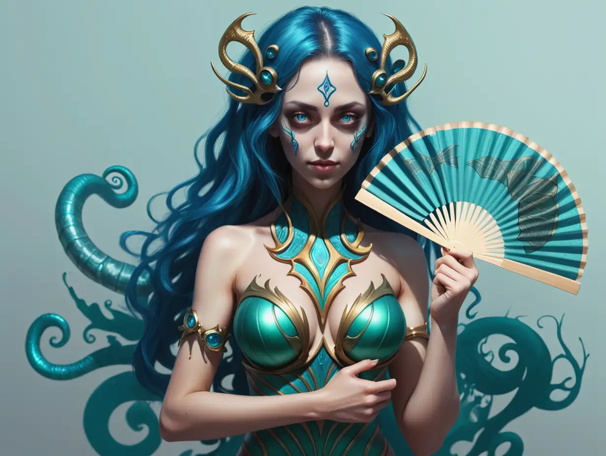 a Simic hybrid woman with a fan in her hands