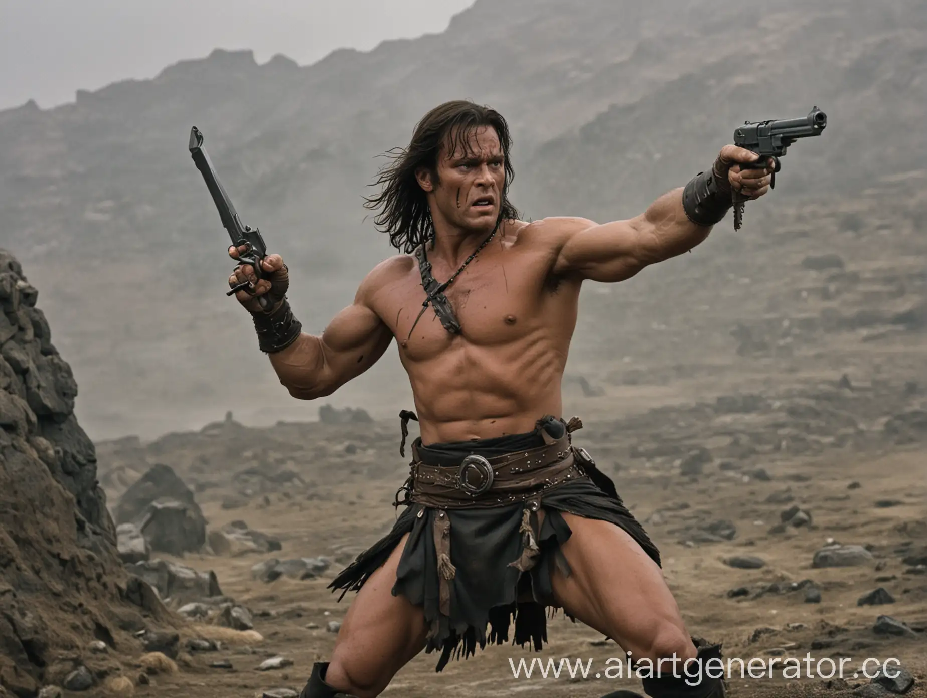 Conan-the-Barbarian-Fires-Pistol-at-Enemy-in-Action-Scene