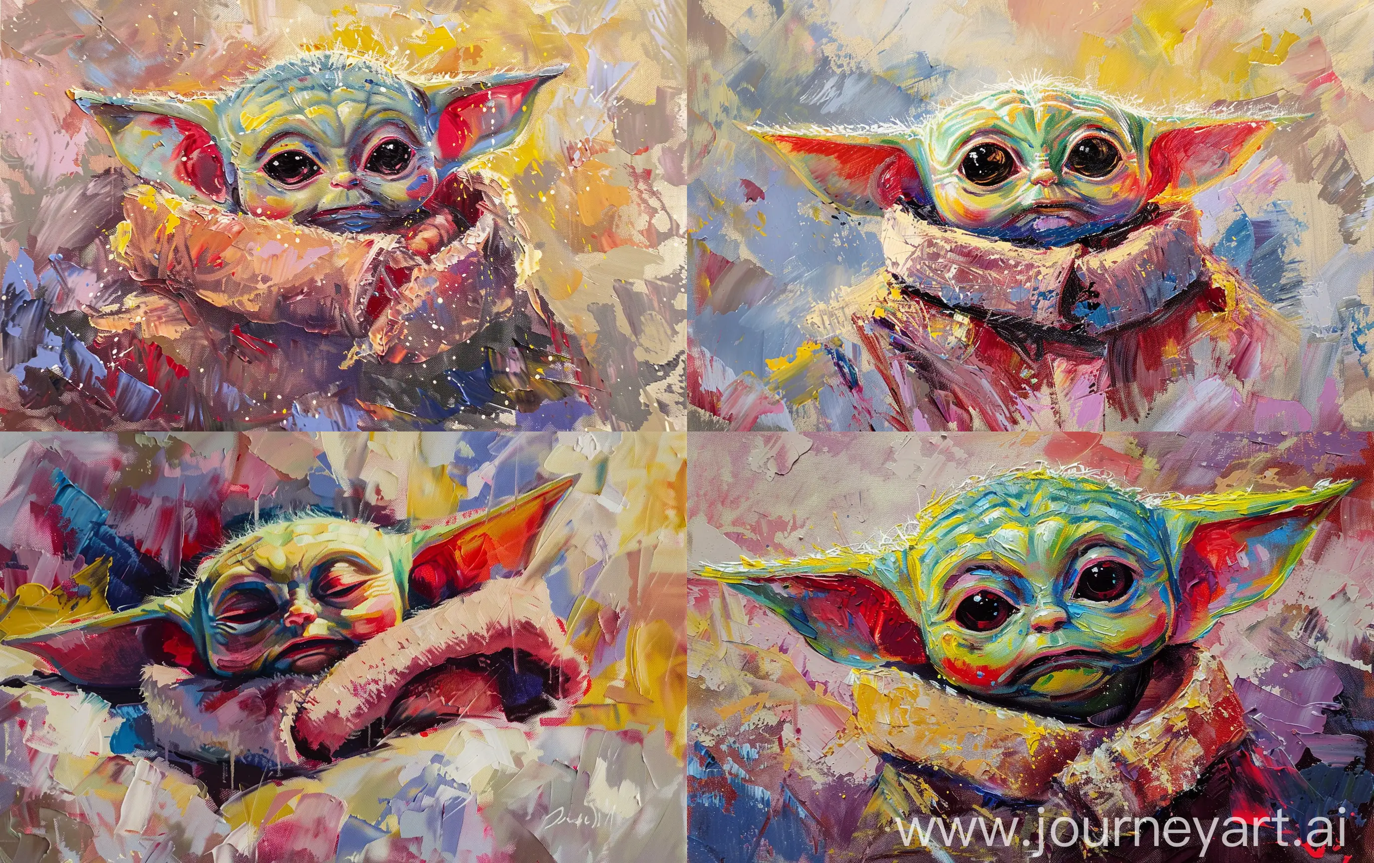 Impressionistic-Oil-Painting-of-Baby-Yoda-in-Serene-Pastel-Hues