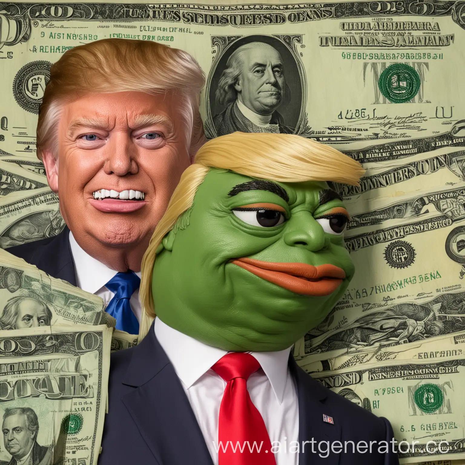 Donald-Trump-and-Pepe-the-Frog-Surrounded-by-Wealth
