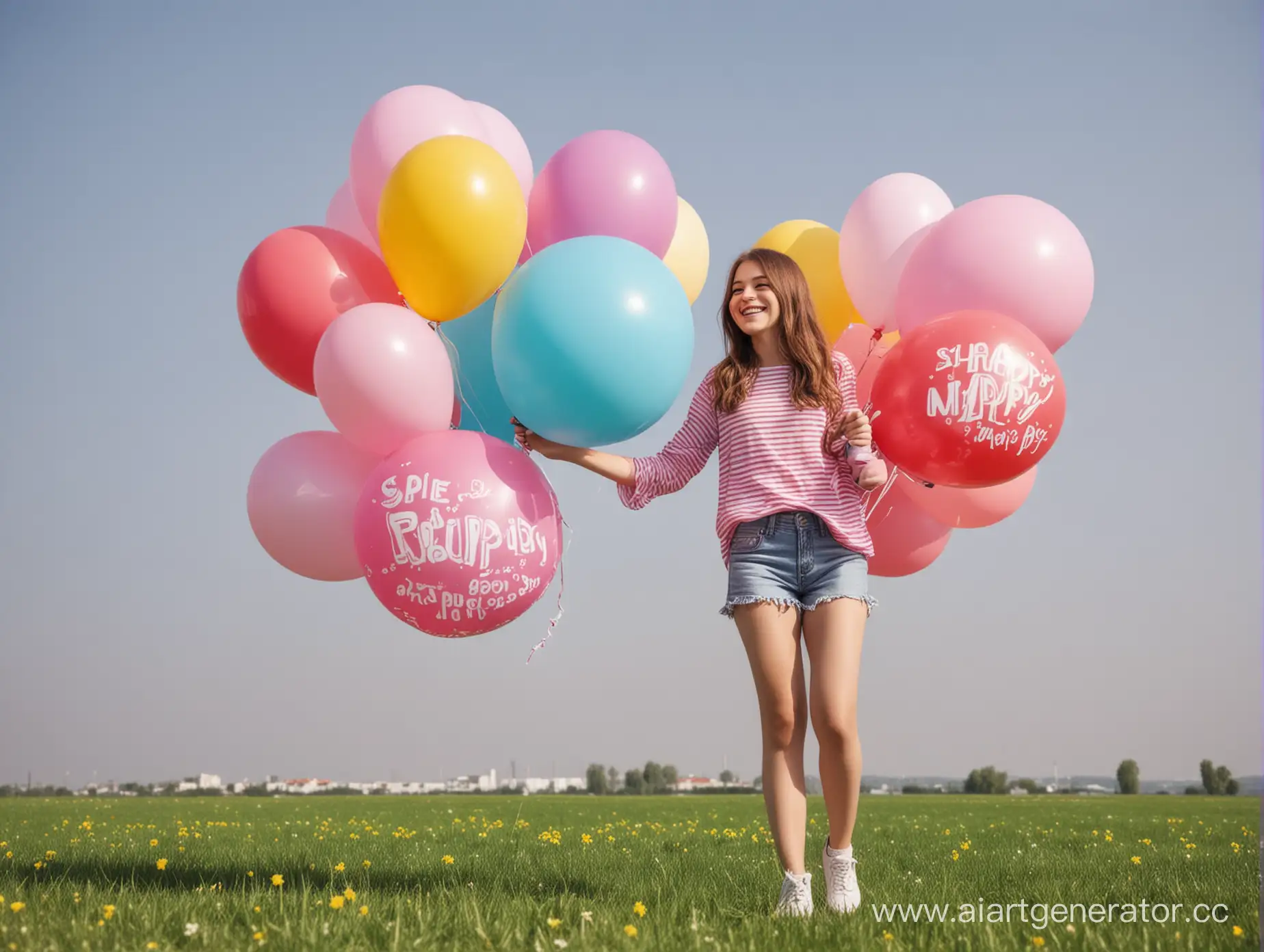 Реклама. Весенняя акция на воздушные и надувные шары с счастливой девушкой
