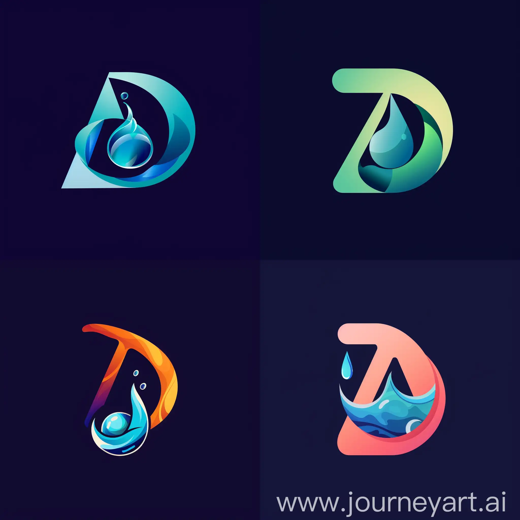 将字母A设计成水滴的形状，字母D设计成球形，两者有机结合成一个logo