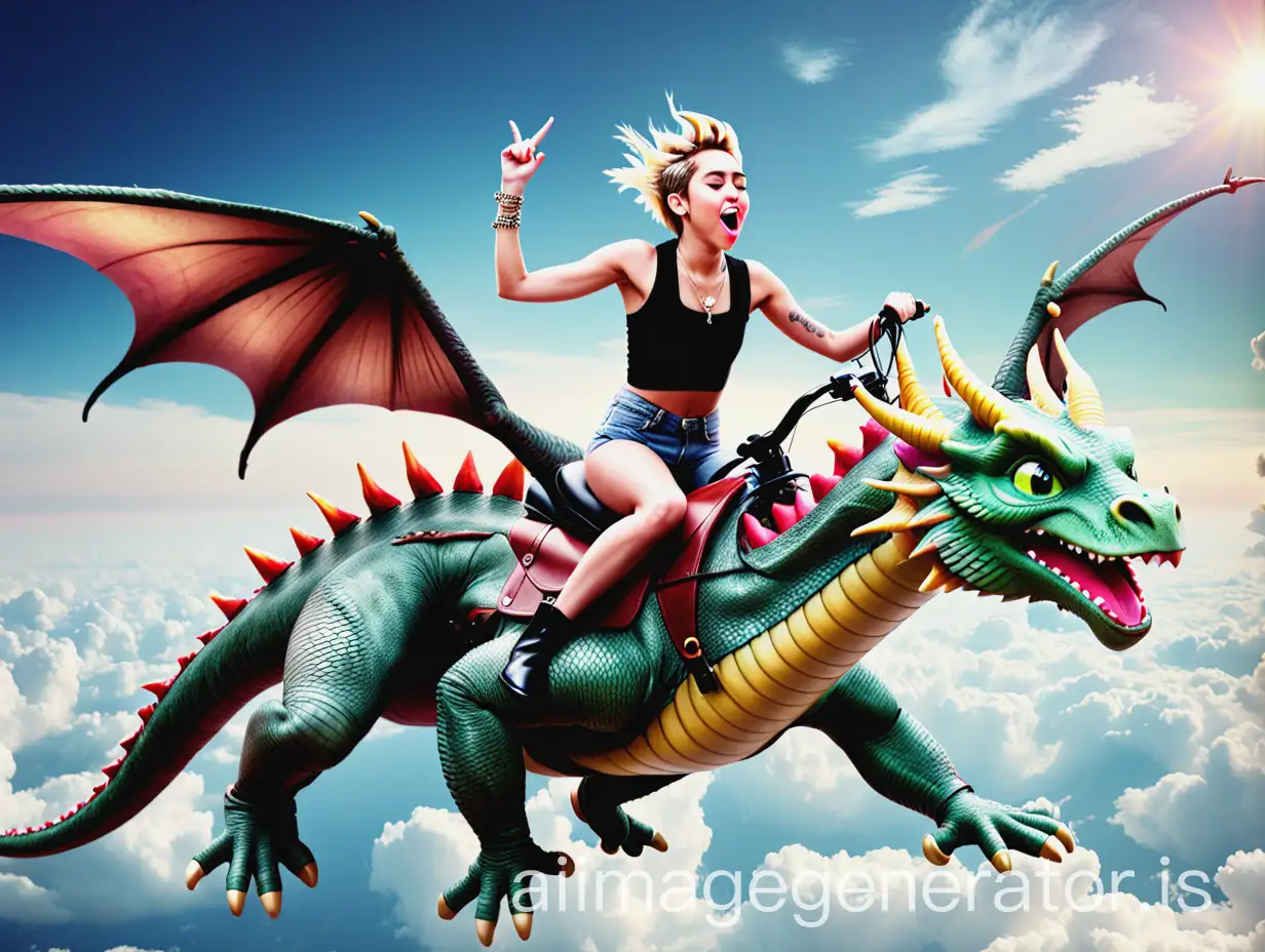 miley cyrus riding a dragon location in the sky