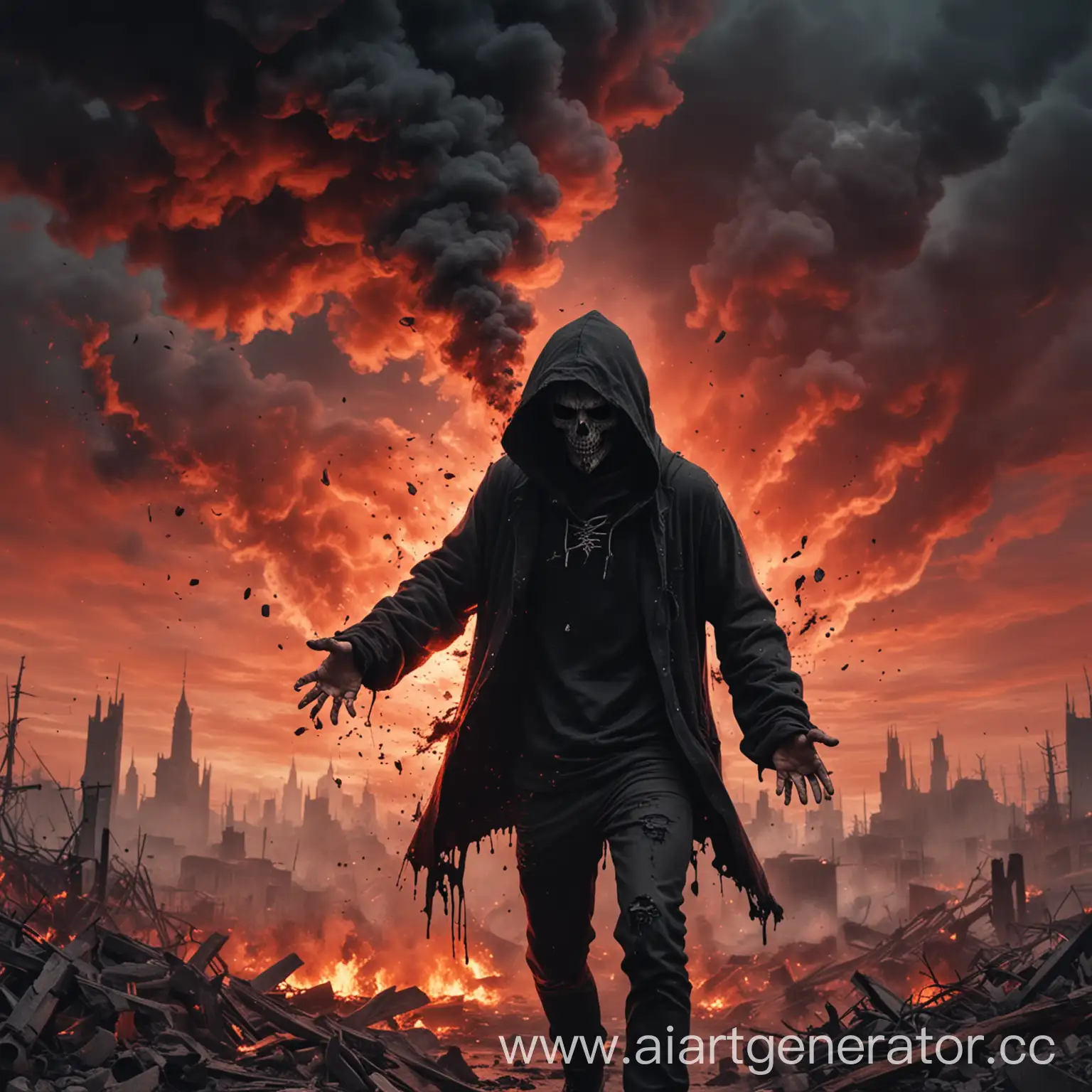 Magician-in-Black-Torn-Hoodie-with-Oozing-Black-Smoke-and-Scarlet-Sky