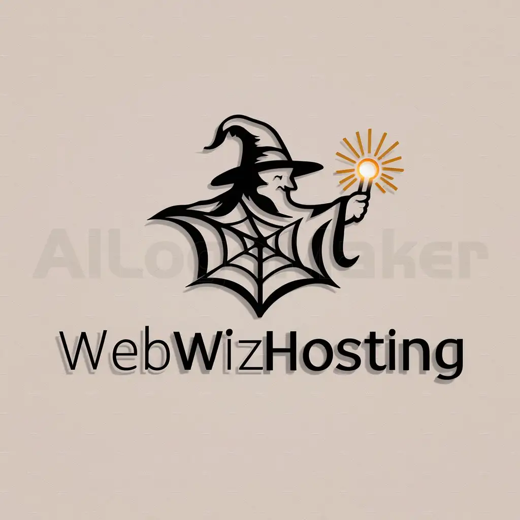 a logo design,with the text "WebWizHosting", main symbol:Web wiz,Moderate,clear background