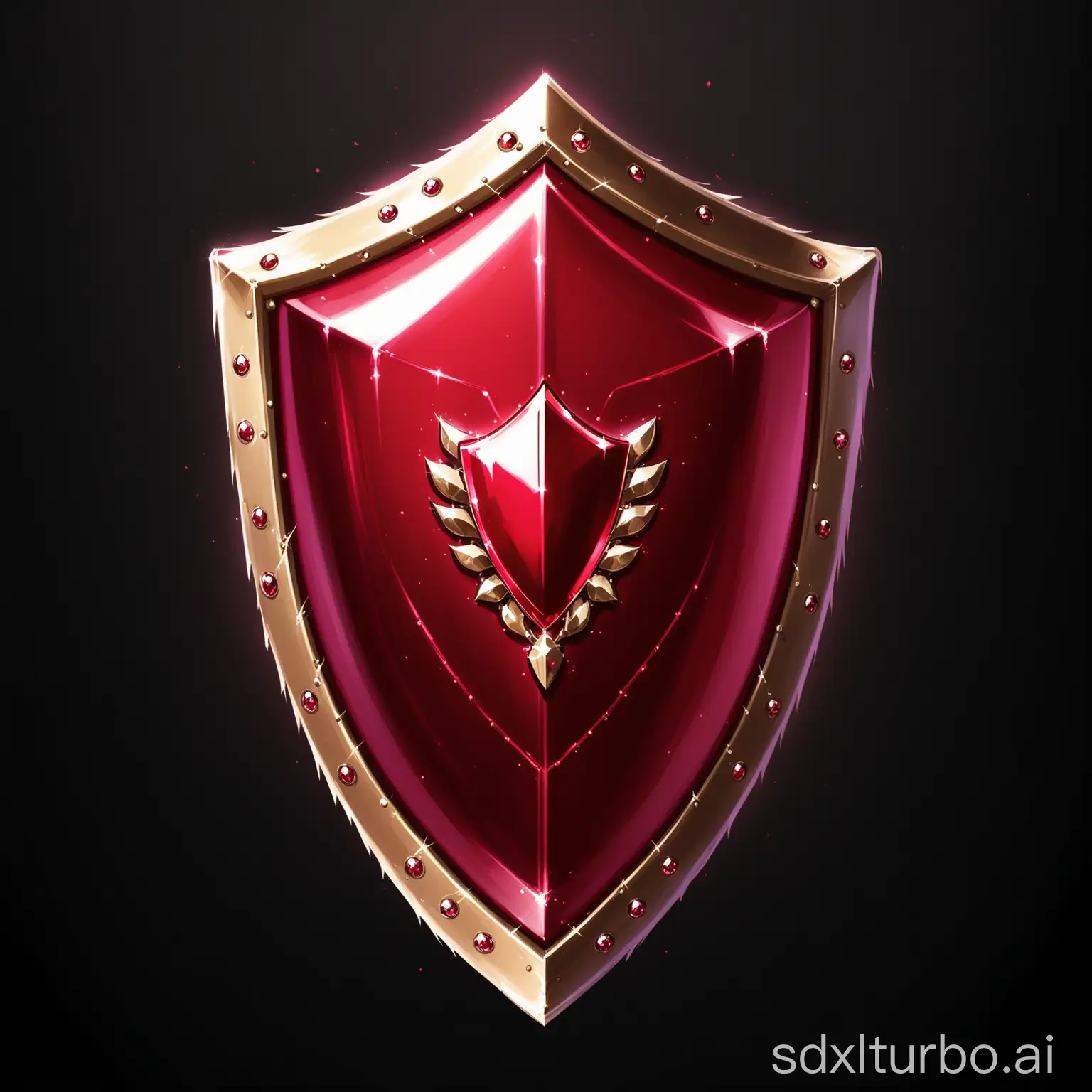 An elegant ruby shield on a black background